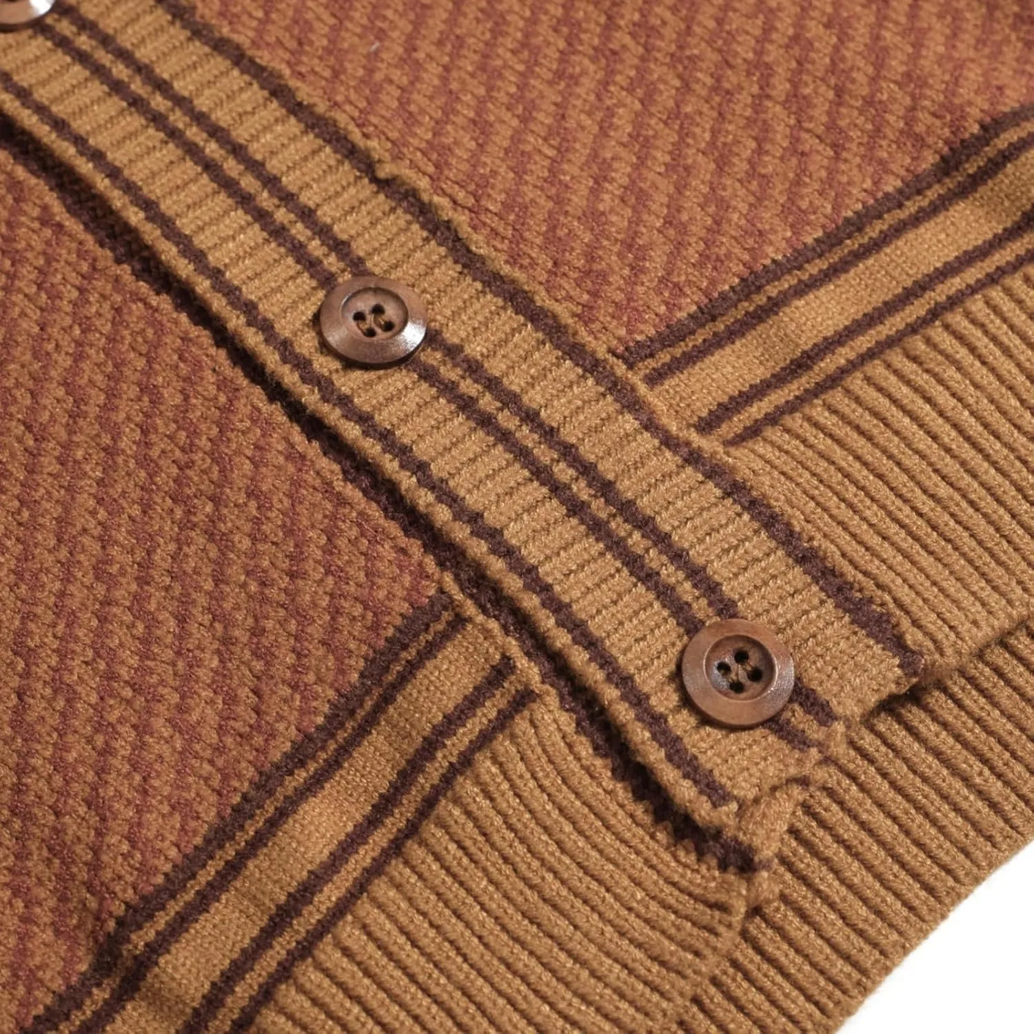 OXKNIT Men's Retro Brown Knitted Cardigan Sweater, 1960s Mod Style Long Sleeve Vintage Casual Tops
