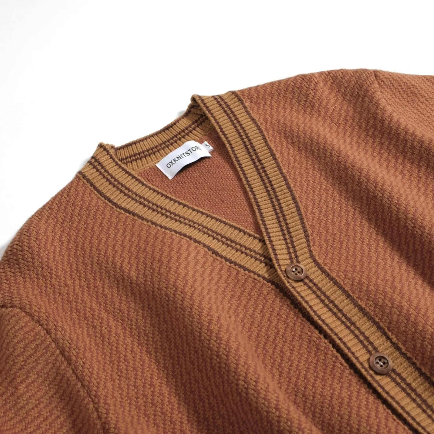 OXKNIT Men's Retro Brown Knitted Cardigan Sweater, 1960s Mod Style Long Sleeve Vintage Casual Tops