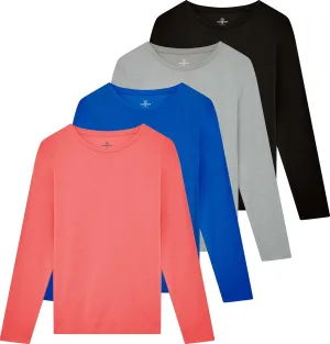 Real Essentials 4 Pack: Women's Cotton Classic-Fit Long-Sleeve Crewneck T-Shirt (Available in Plus Size)