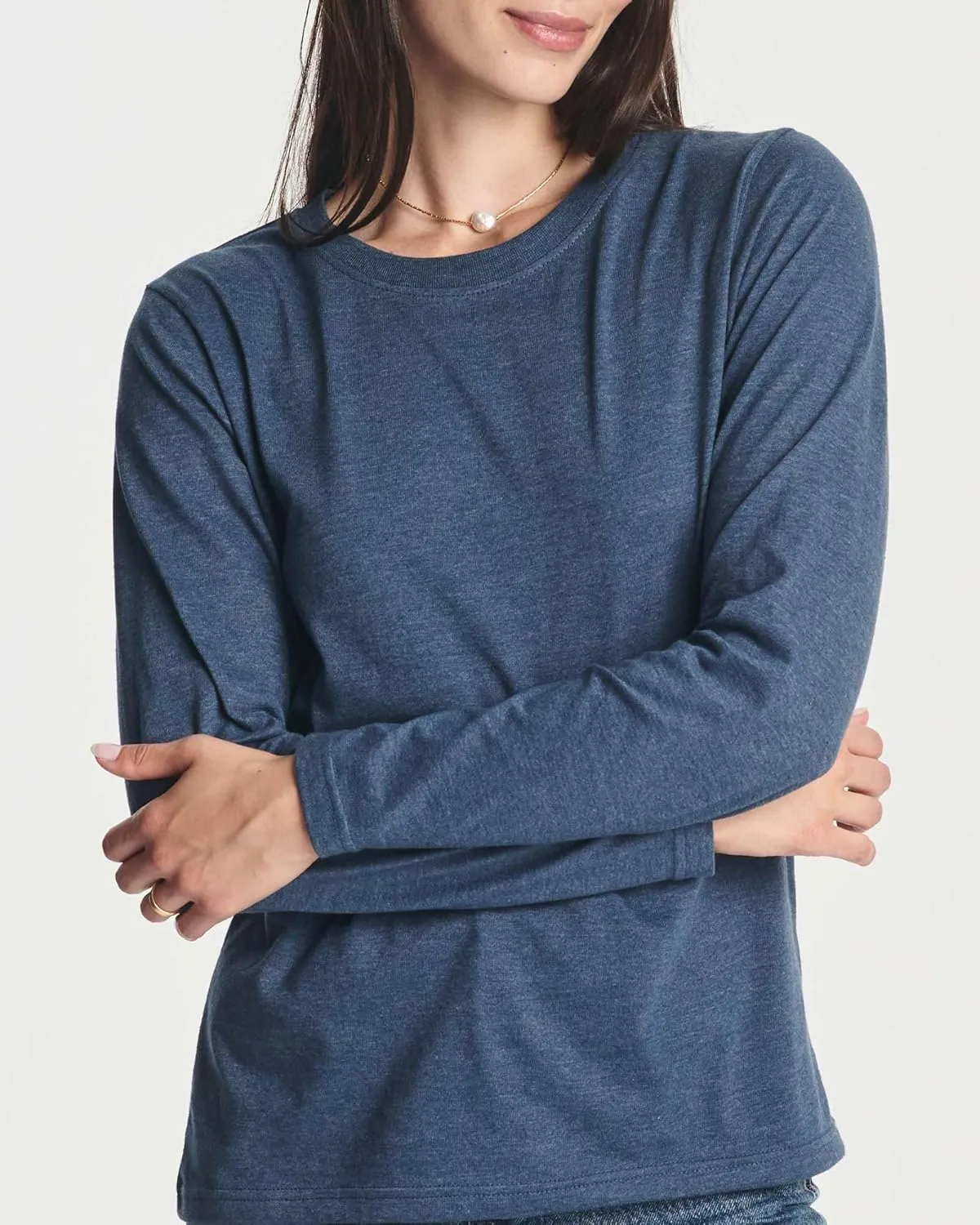 Real Essentials 4 Pack: Women's Cotton Classic-Fit Long-Sleeve Crewneck T-Shirt (Available in Plus Size)