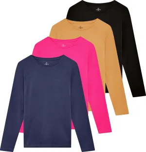 Real Essentials 4 Pack: Women's Cotton Classic-Fit Long-Sleeve Crewneck T-Shirt (Available in Plus Size)