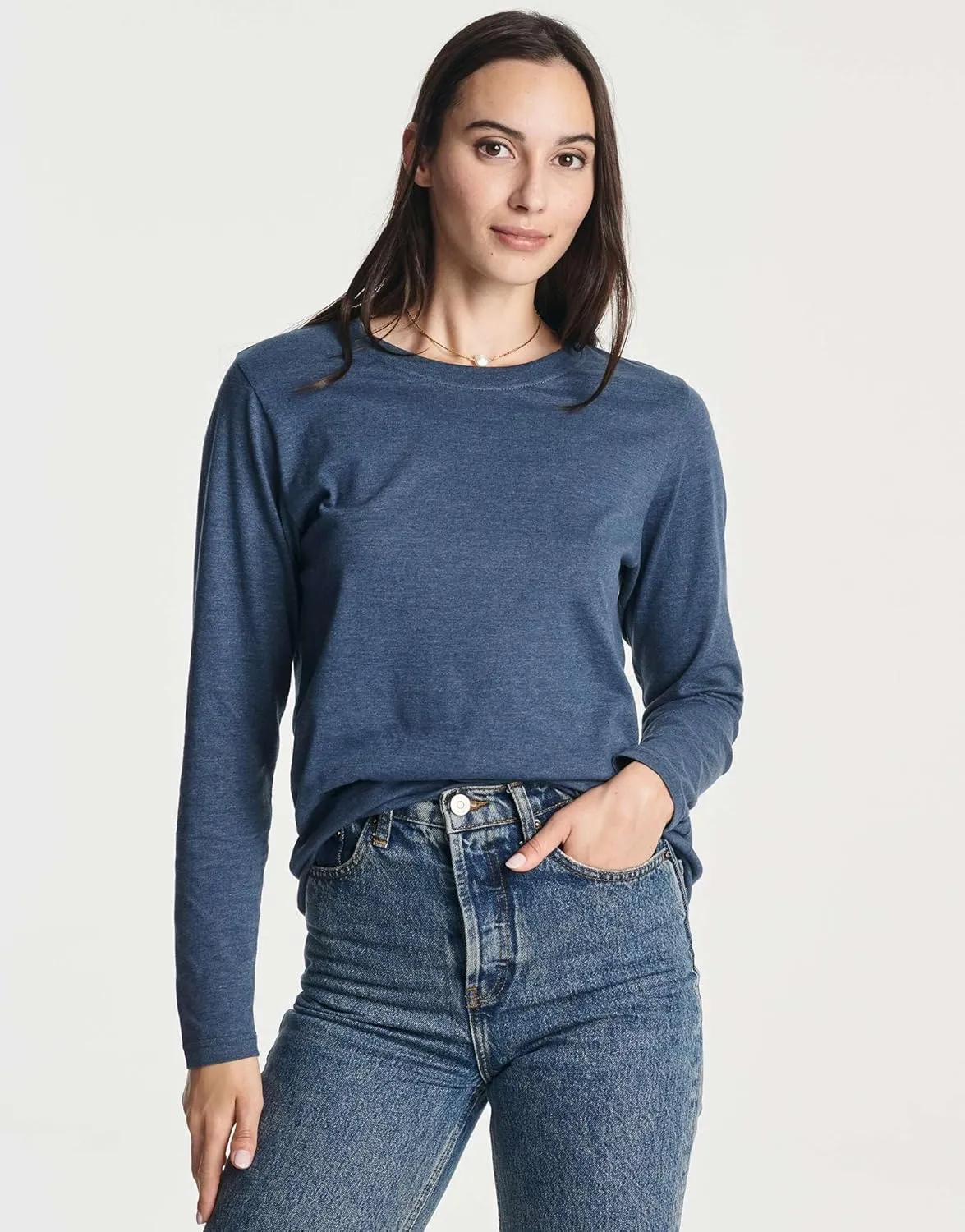 Real Essentials 4 Pack: Women's Cotton Classic-Fit Long-Sleeve Crewneck T-Shirt (Available in Plus Size)