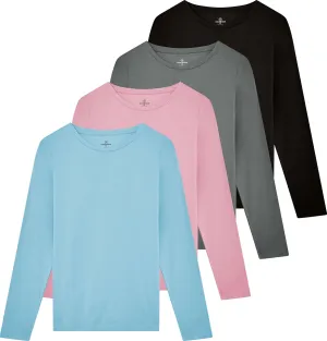 Real Essentials 4 Pack: Women's Cotton Classic-Fit Long-Sleeve Crewneck T-Shirt (Available in Plus Size)