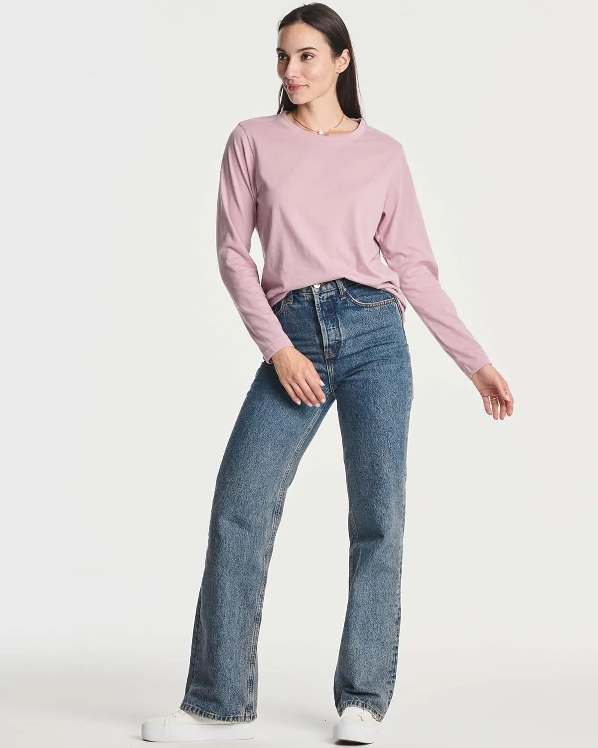 Real Essentials 4 Pack: Women's Cotton Classic-Fit Long-Sleeve Crewneck T-Shirt (Available in Plus Size)