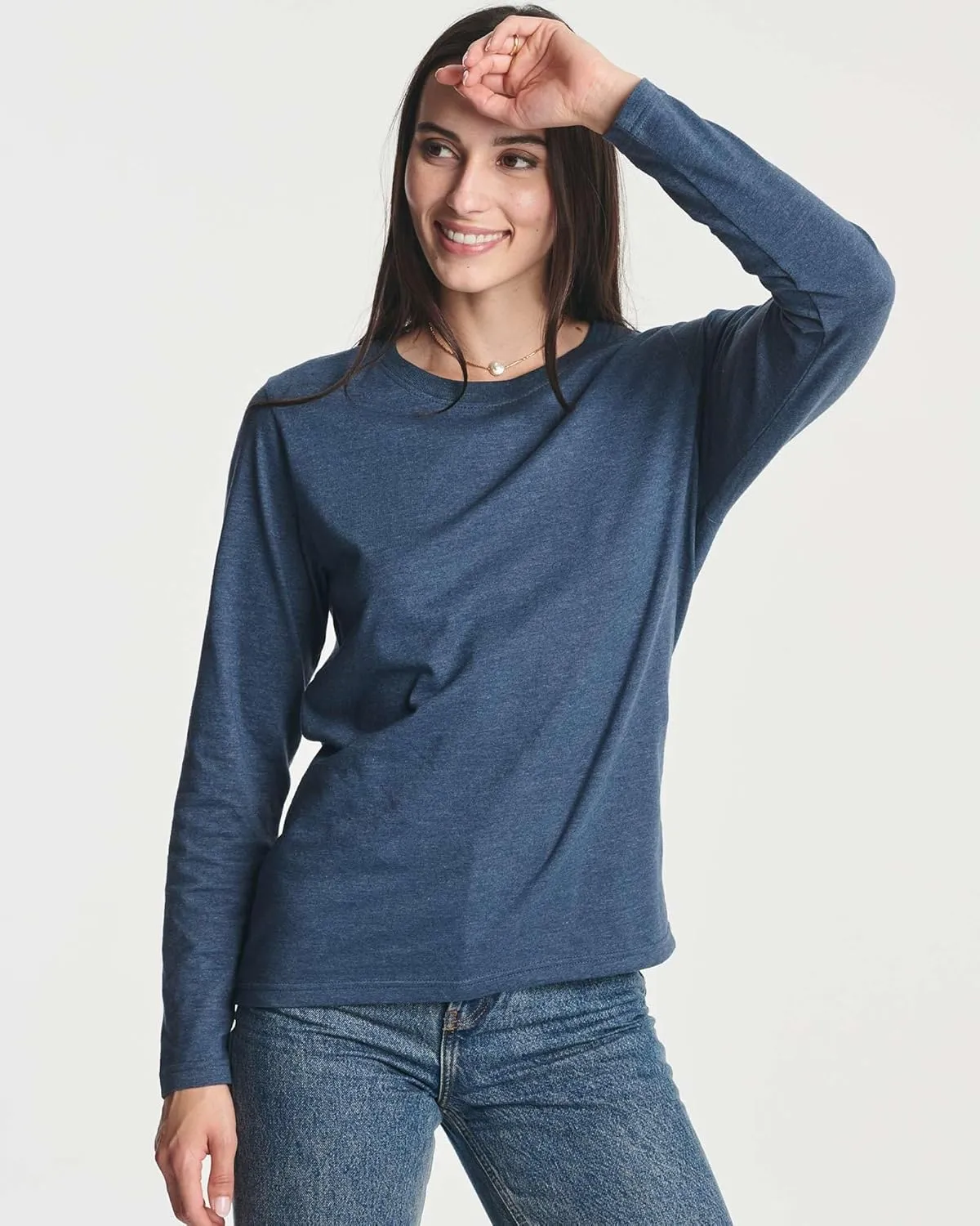 Real Essentials 4 Pack: Women's Cotton Classic-Fit Long-Sleeve Crewneck T-Shirt (Available in Plus Size)