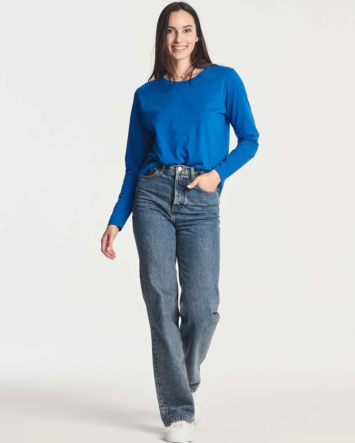 Real Essentials 4 Pack: Women's Cotton Classic-Fit Long-Sleeve Crewneck T-Shirt (Available in Plus Size)