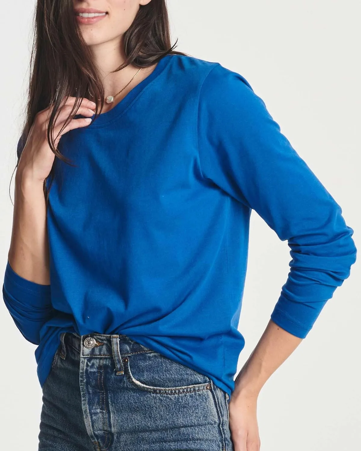 Real Essentials 4 Pack: Women's Cotton Classic-Fit Long-Sleeve Crewneck T-Shirt (Available in Plus Size)