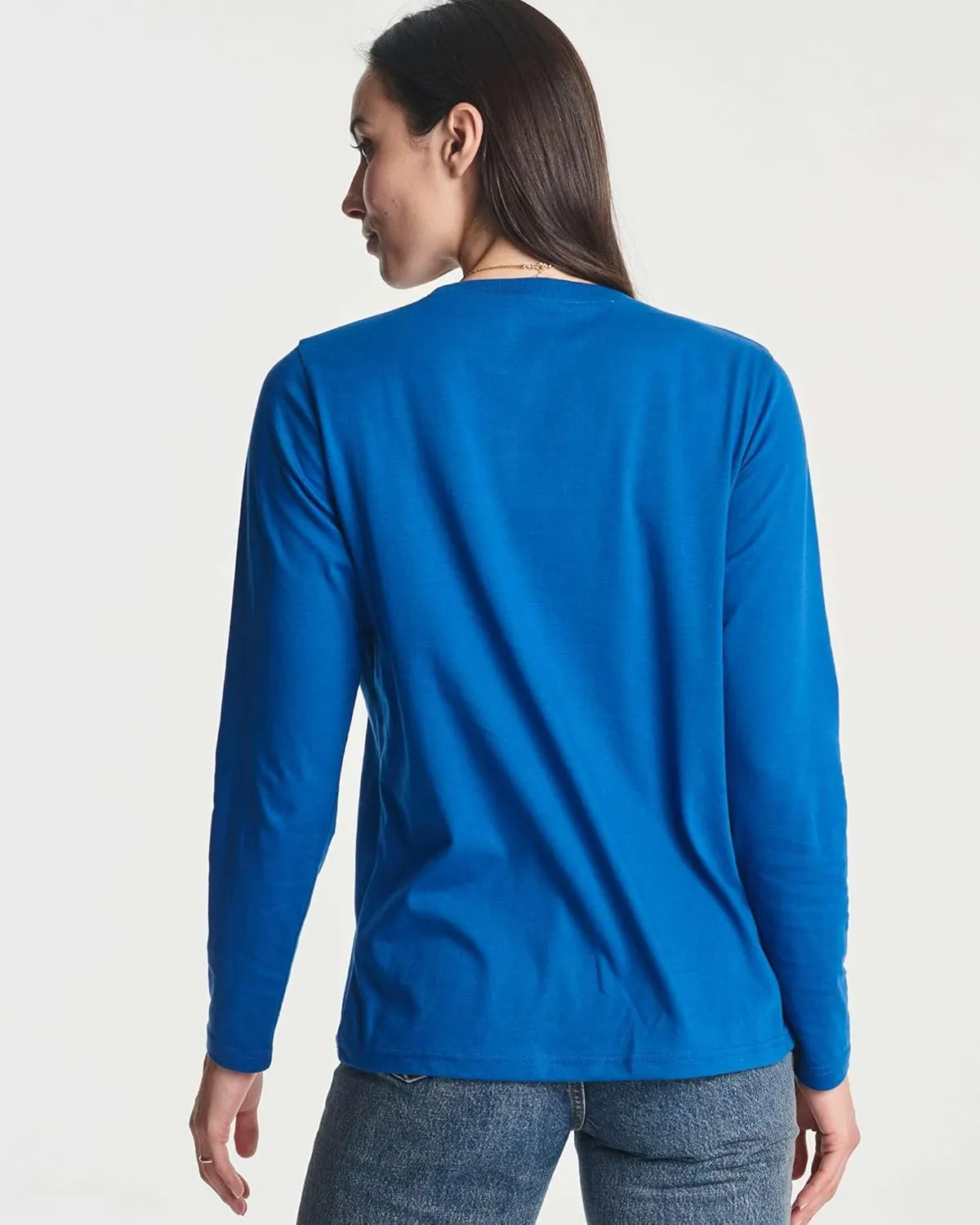 Real Essentials 4 Pack: Women's Cotton Classic-Fit Long-Sleeve Crewneck T-Shirt (Available in Plus Size)