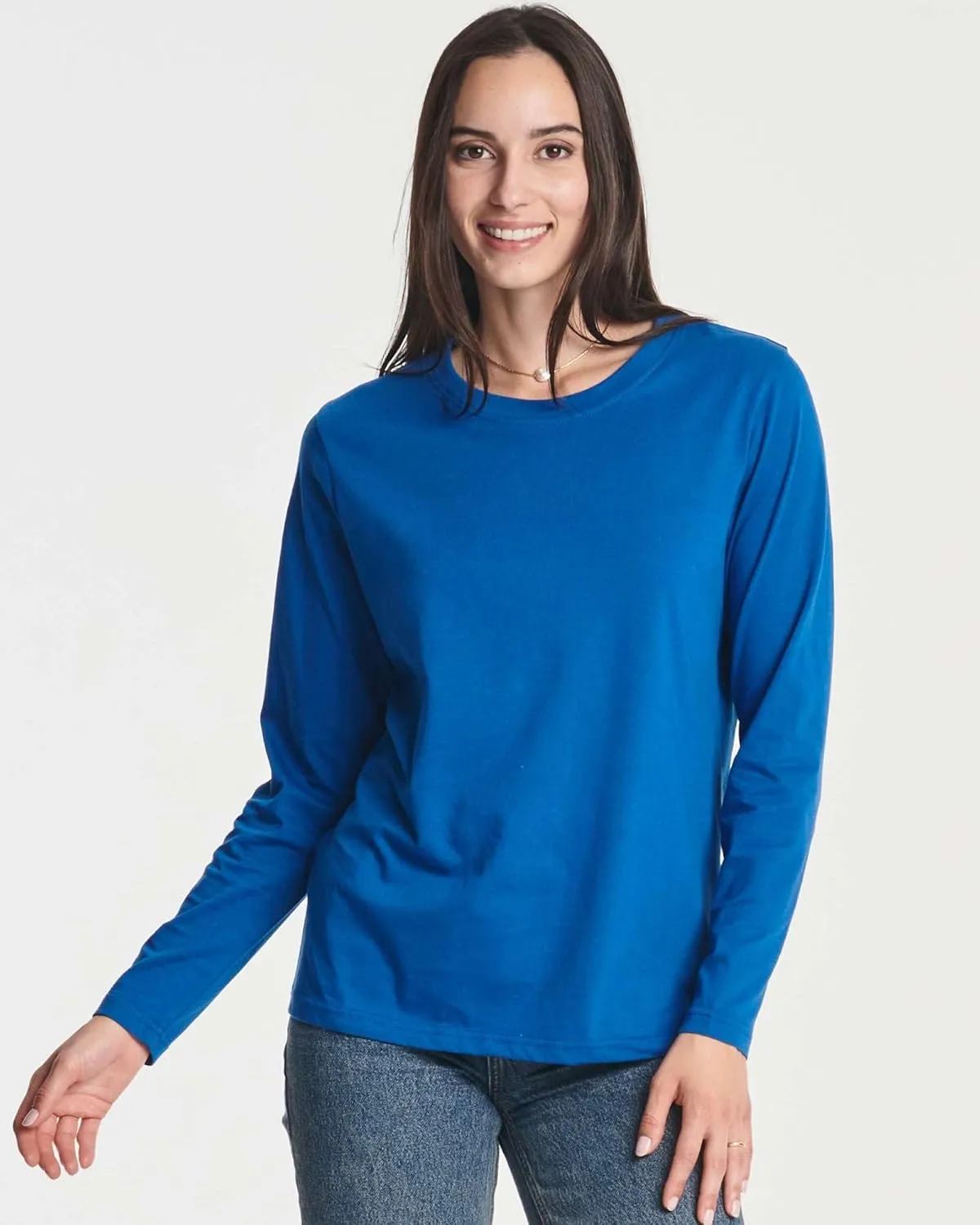 Real Essentials 4 Pack: Women's Cotton Classic-Fit Long-Sleeve Crewneck T-Shirt (Available in Plus Size)