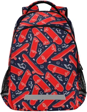 Red Skateboard Backpack for Girls Kids Boys School Bookbags, Student Laptop Backpack Carrying Bag Casual Lightweight Travel Sports Day Packs