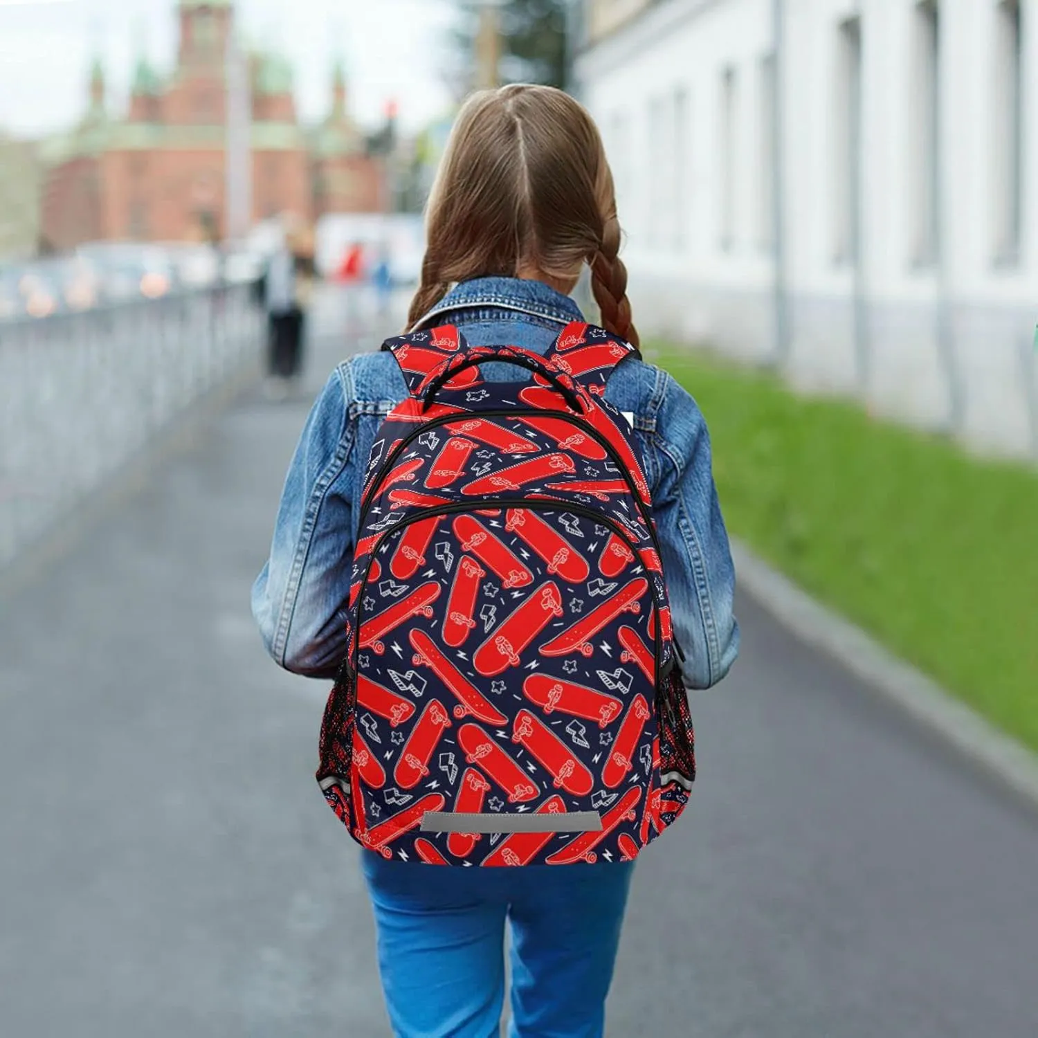 Red Skateboard Backpack for Girls Kids Boys School Bookbags, Student Laptop Backpack Carrying Bag Casual Lightweight Travel Sports Day Packs