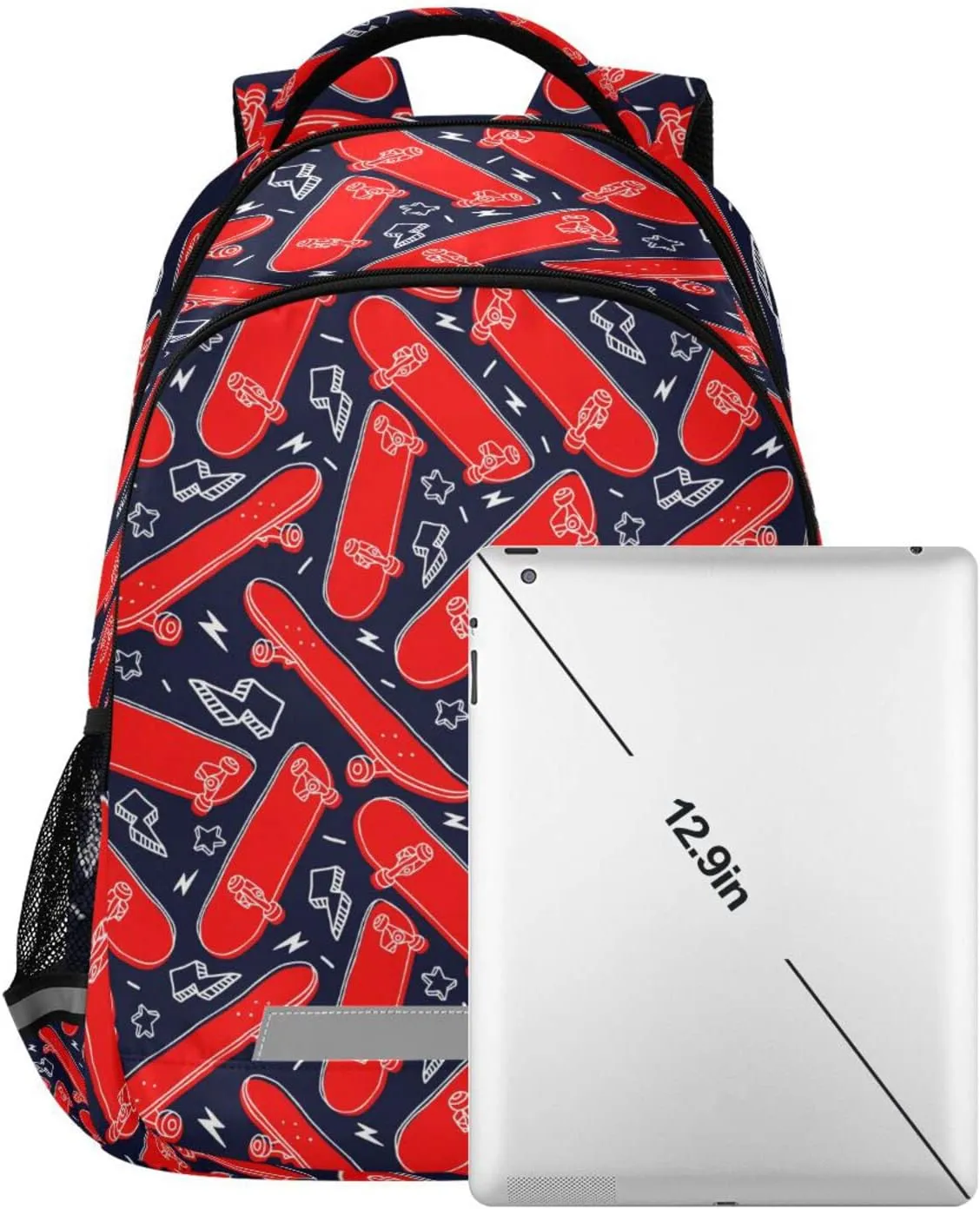 Red Skateboard Backpack for Girls Kids Boys School Bookbags, Student Laptop Backpack Carrying Bag Casual Lightweight Travel Sports Day Packs
