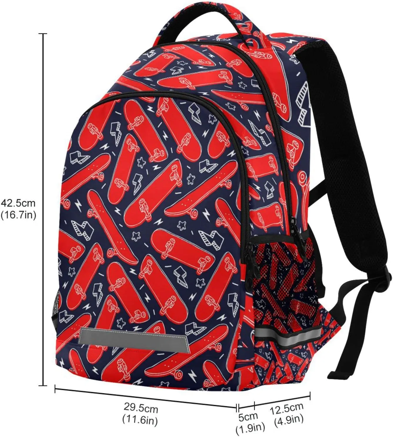 Red Skateboard Backpack for Girls Kids Boys School Bookbags, Student Laptop Backpack Carrying Bag Casual Lightweight Travel Sports Day Packs