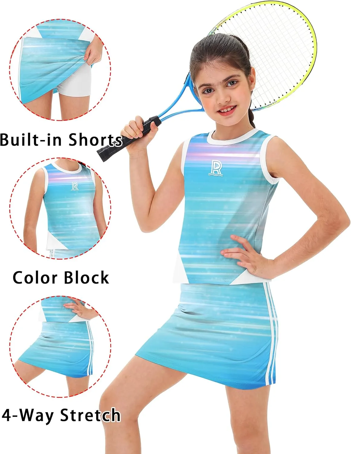 Remimi Girls Tennis Outfits Golf Tank Top and Skirt with Shorts 4-12 Years