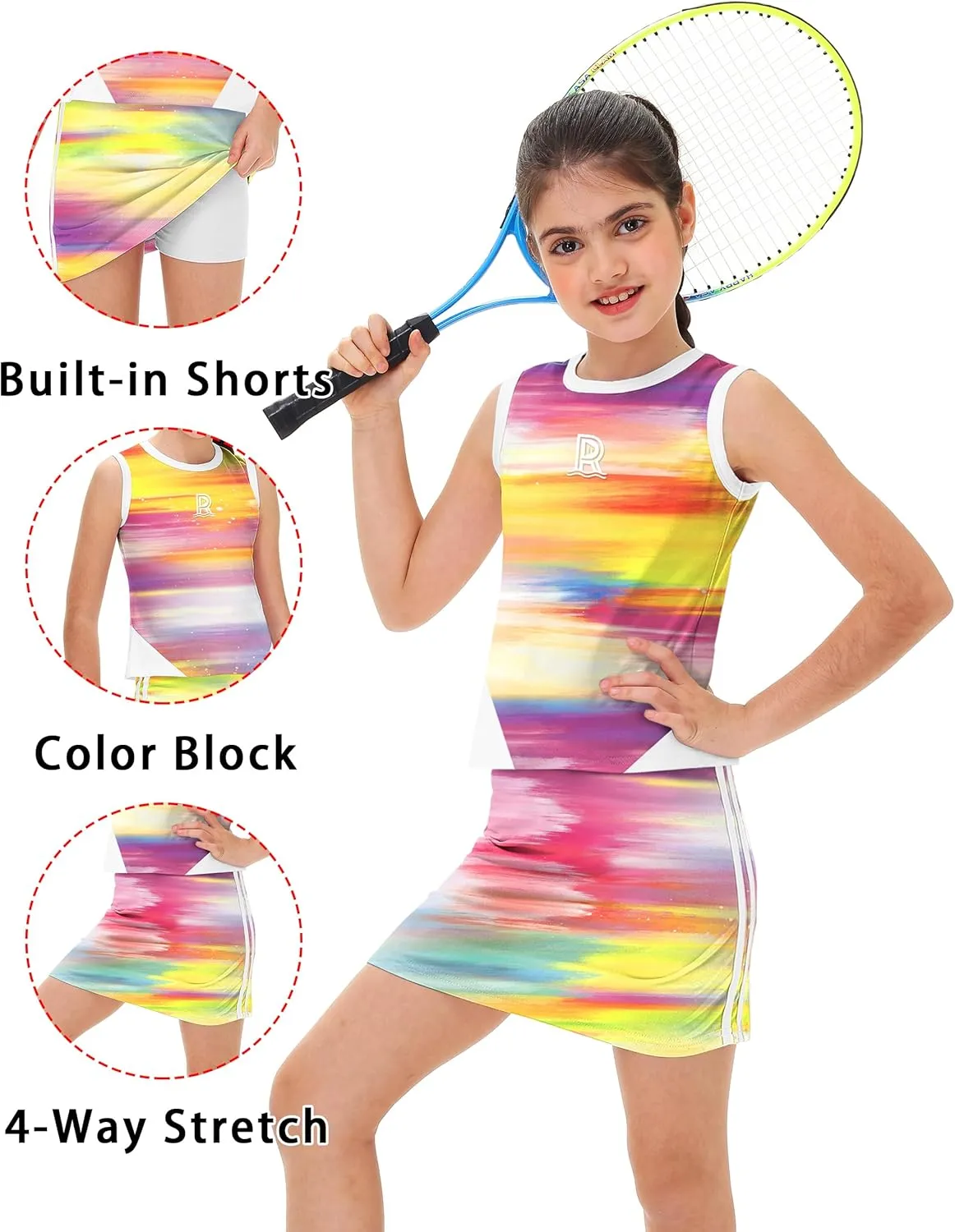 Remimi Girls Tennis Outfits Golf Tank Top and Skirt with Shorts 4-12 Years