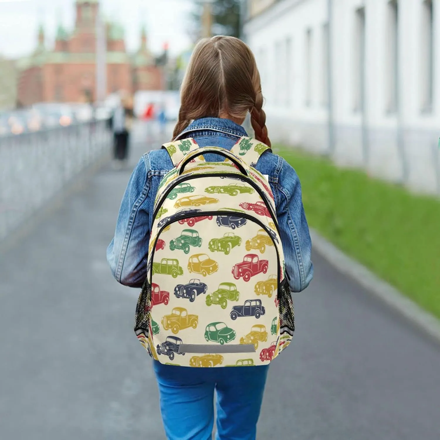 Retro Car Backpack for Girls Kids Boys School Bookbags, Student Laptop Backpack Carrying Bag Casual Lightweight Travel Sports Day Packs