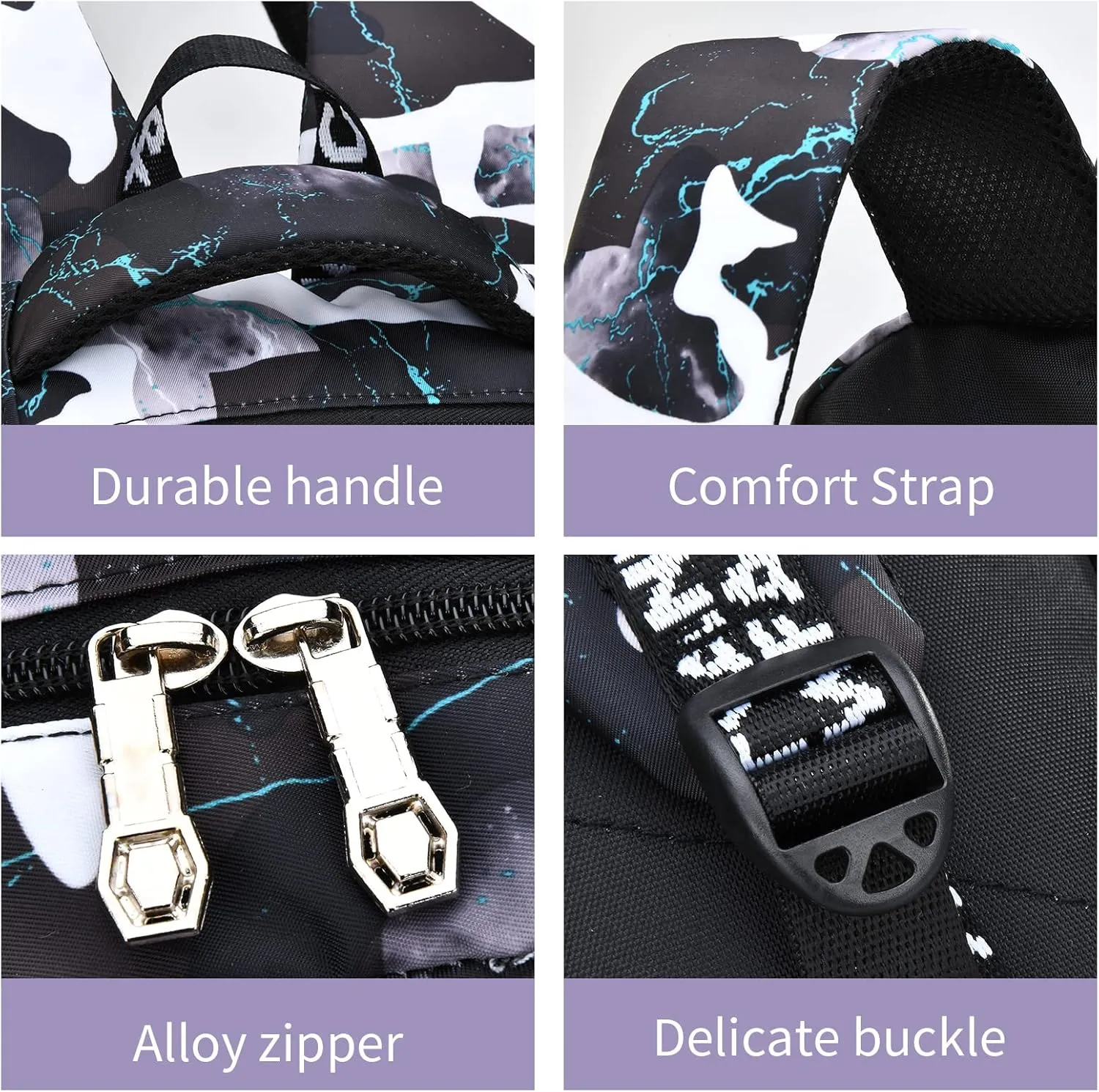 School Backpack Lunch Box Set Water Repellent Casual Daypack Lightweight Bookbags for Kids (A-style Camo Black Green)
