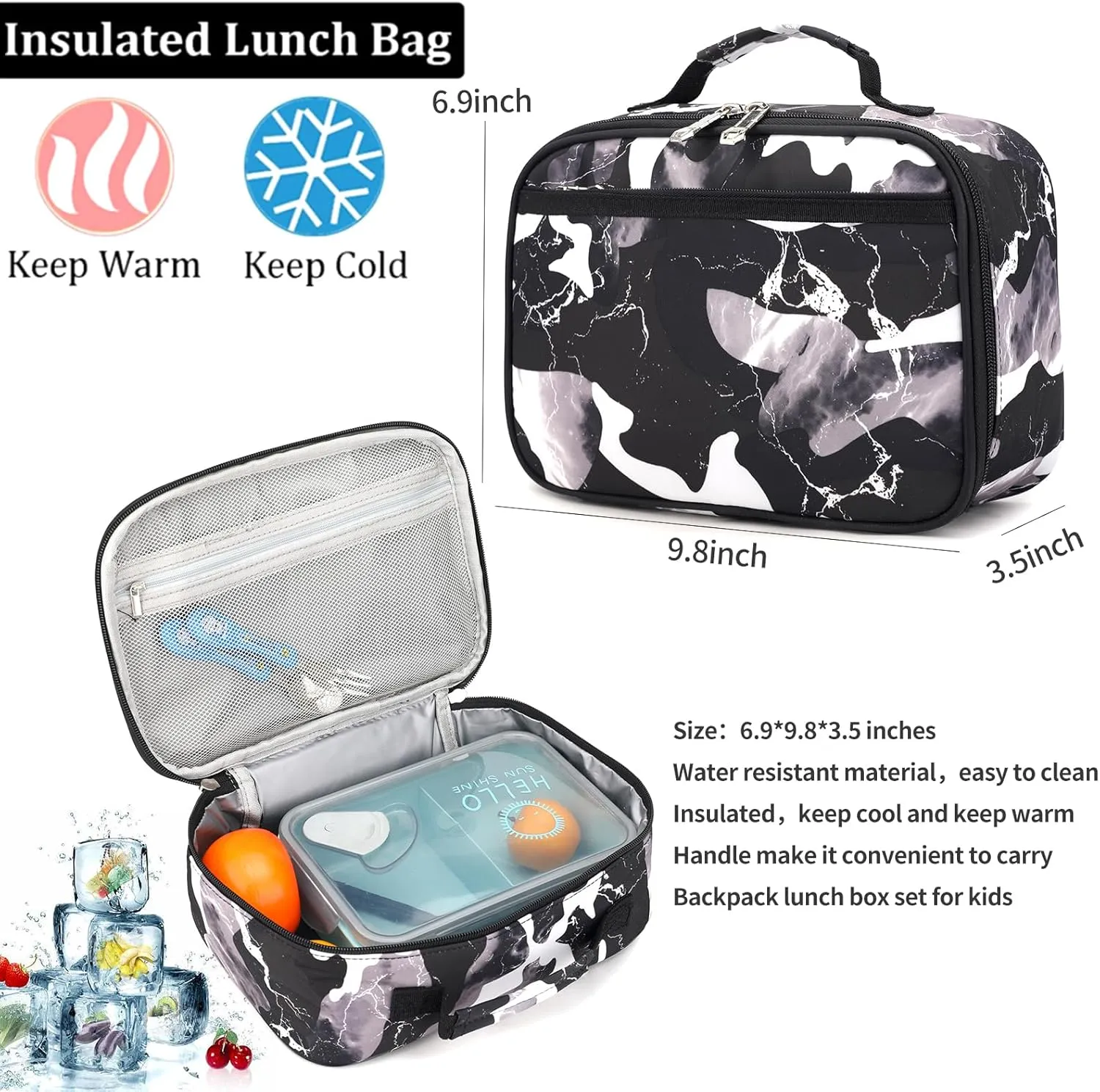 School Backpack Lunch Box Set Water Repellent Casual Daypack Lightweight Bookbags for Kids (A-style Camo Black)
