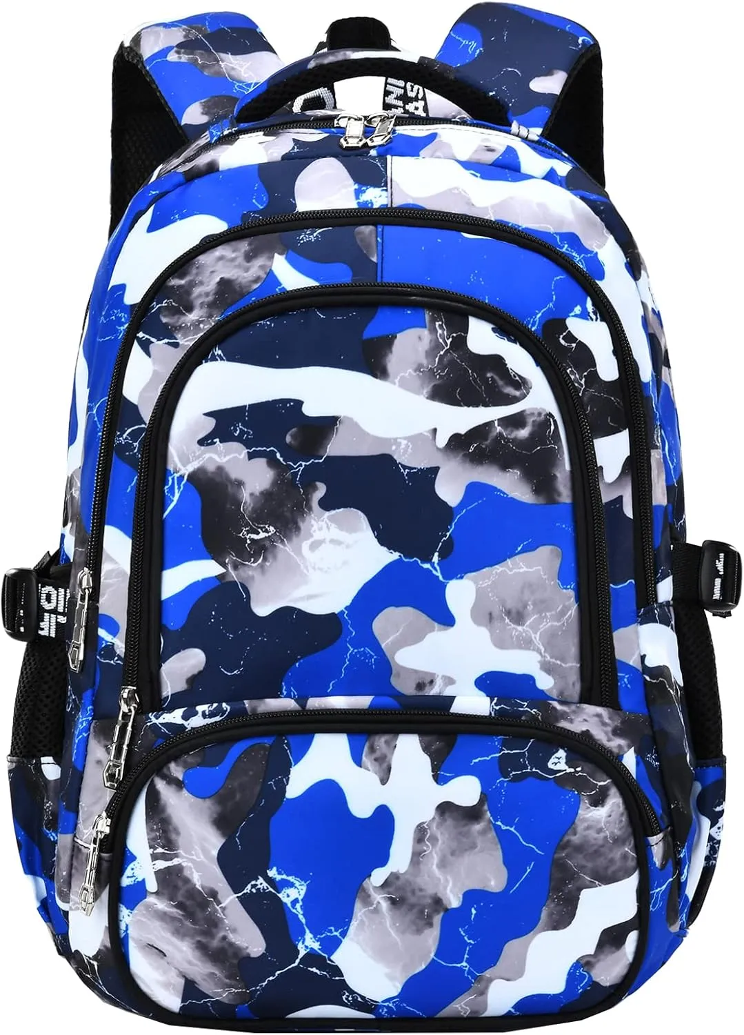 School Backpack Lunch Box Set Water Repellent Casual Daypack Lightweight Bookbags for Kids (A-style Camo Blue)