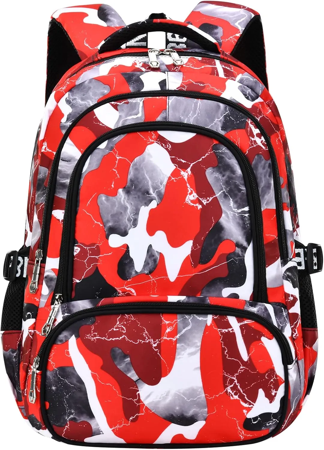 School Backpack Lunch Box Set Water Repellent Casual Daypack Lightweight Bookbags for Kids (A-style Camo Red)