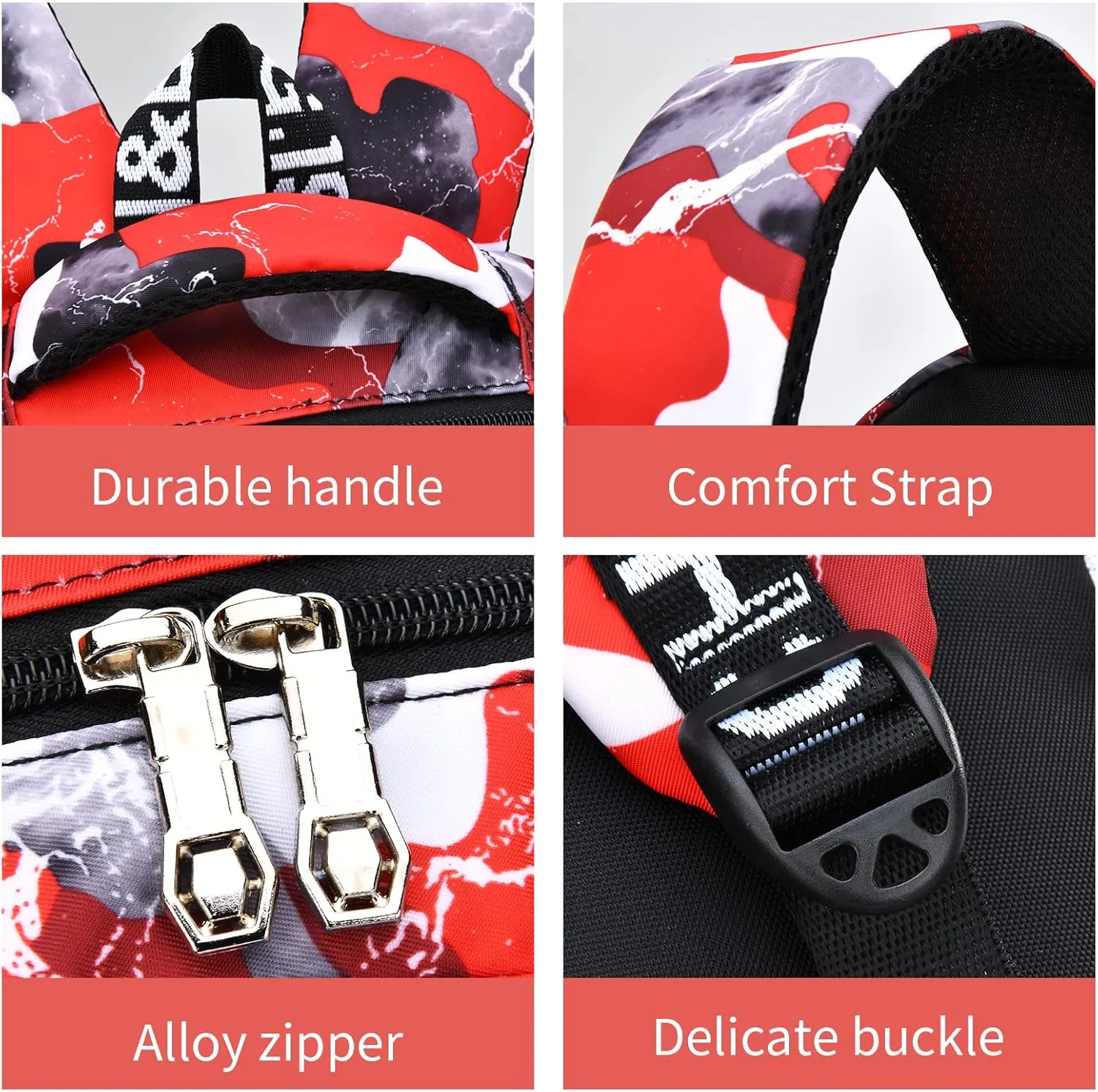 School Backpack Lunch Box Set Water Repellent Casual Daypack Lightweight Bookbags for Kids (A-style Camo Red)