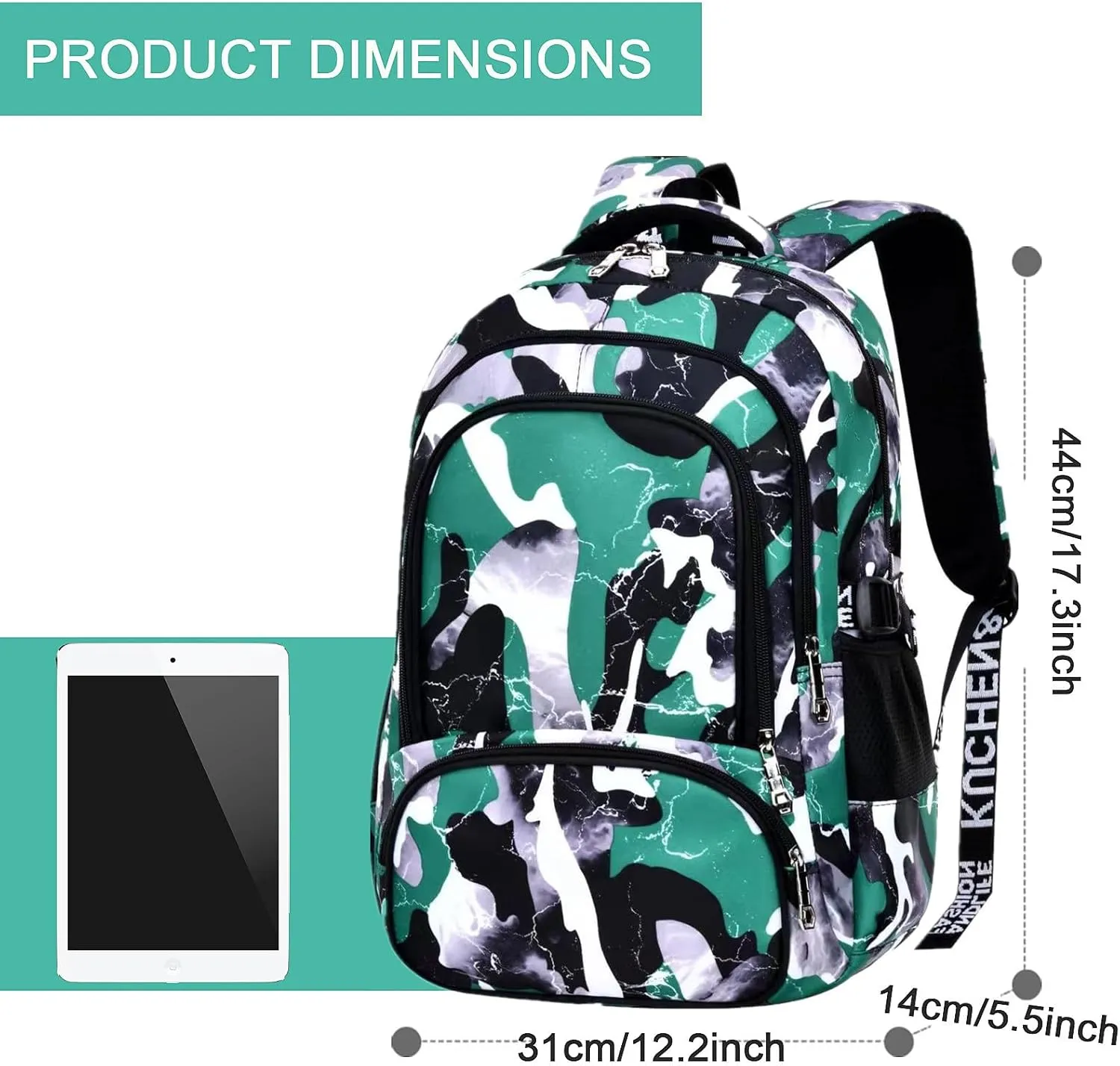 School Backpack Lunch Box Set Water Repellent Casual Daypack Lightweight Bookbags for Kids (FX Camo Green)