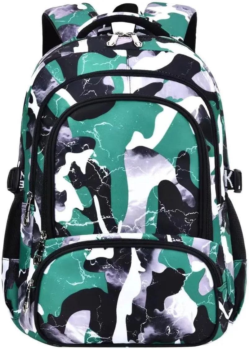 School Backpack Lunch Box Set Water Repellent Casual Daypack Lightweight Bookbags for Kids (FX Camo Green)