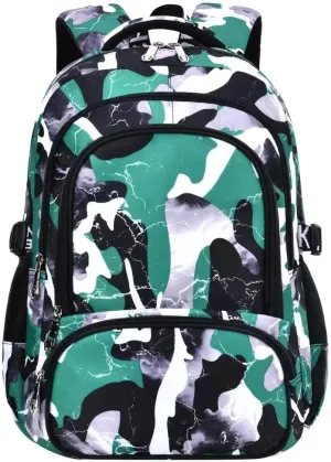 School Backpack Lunch Box Set Water Repellent Casual Daypack Lightweight Bookbags for Kids (FX Camo Green)