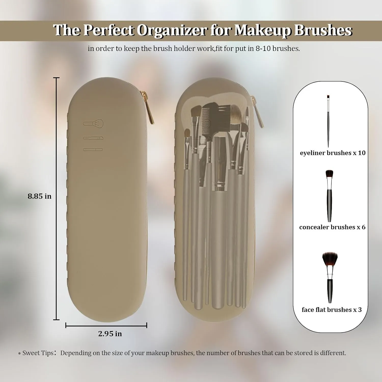 Silicone Makeup Brush Holder,Waterproof Travel Toiletry Bag,Large Capacity Powder Brush Holder,Soft Makeup Brush Pouch,Women Makeup Accessories Organizer,Cosmetic Storage Bag Make Up Brushes