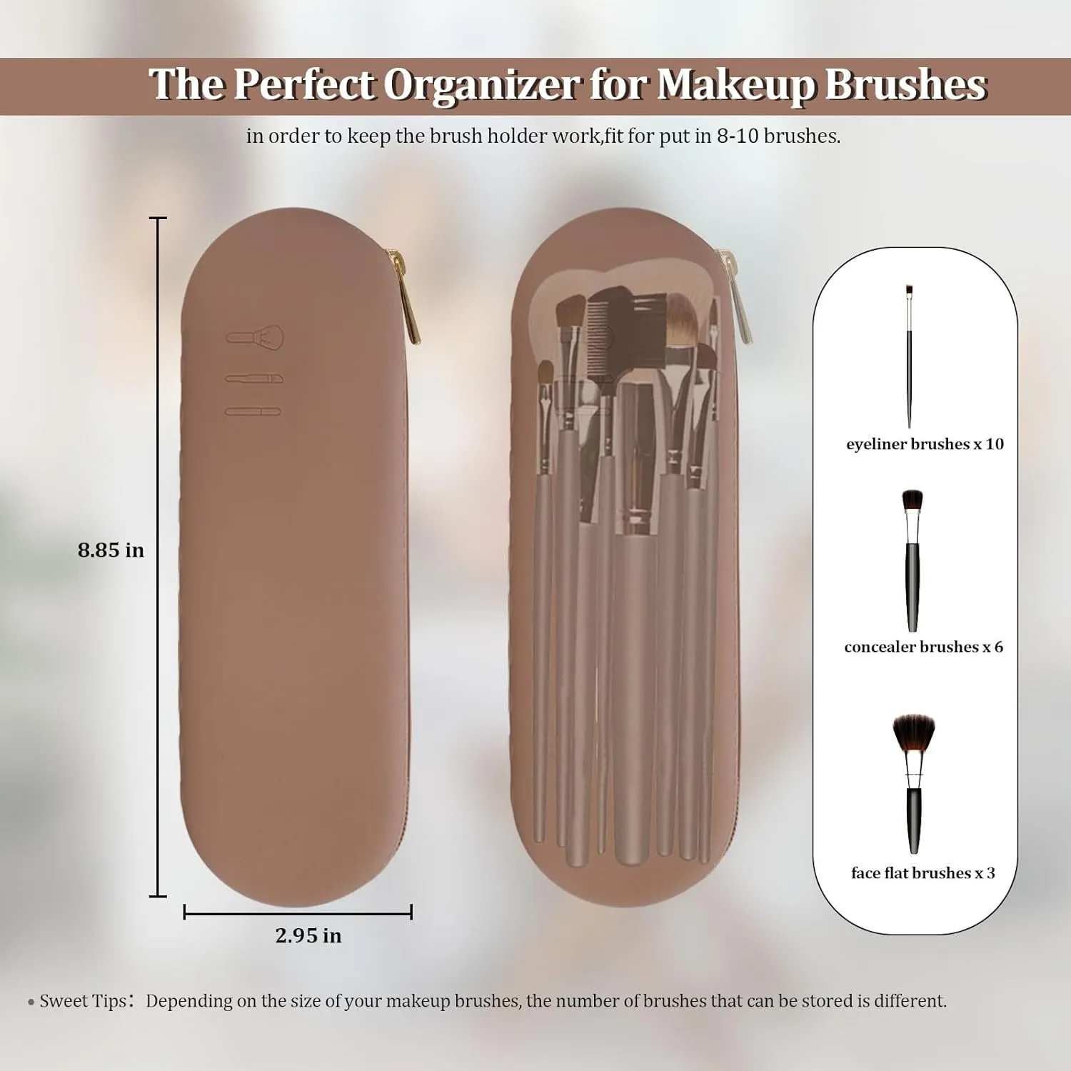Silicone Makeup Brush Holder,Waterproof Travel Toiletry Bag,Large Capacity Powder Brush Holder,Soft Makeup Brush Pouch,Women Makeup Accessories Organizer,Cosmetic Storage Bag Make Up Brushes
