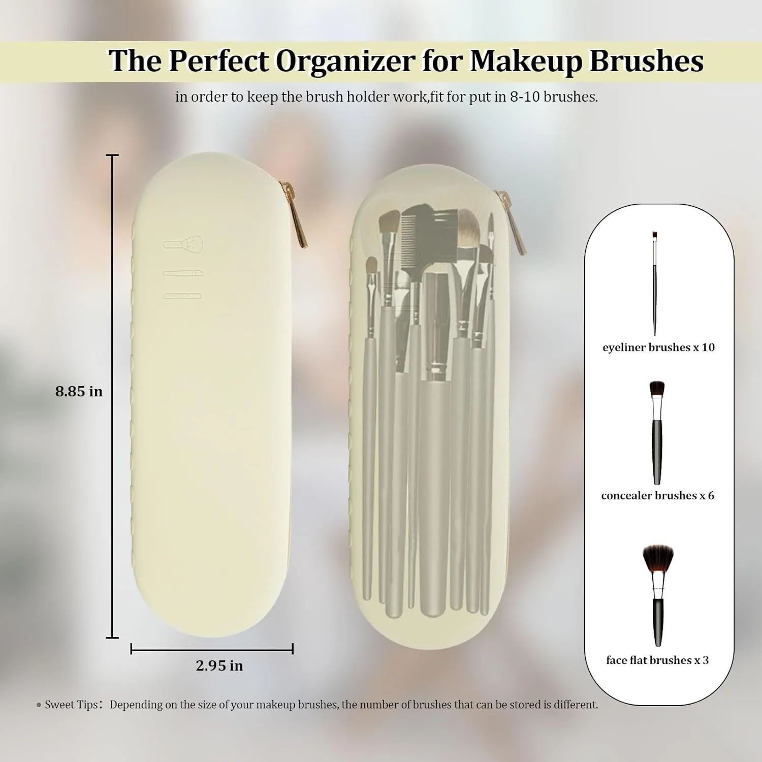Silicone Makeup Brush Holder,Waterproof Travel Toiletry Bag,Large Capacity Powder Brush Holder,Soft Makeup Brush Pouch,Women Makeup Accessories Organizer,Cosmetic Storage Bag Make Up Brushes