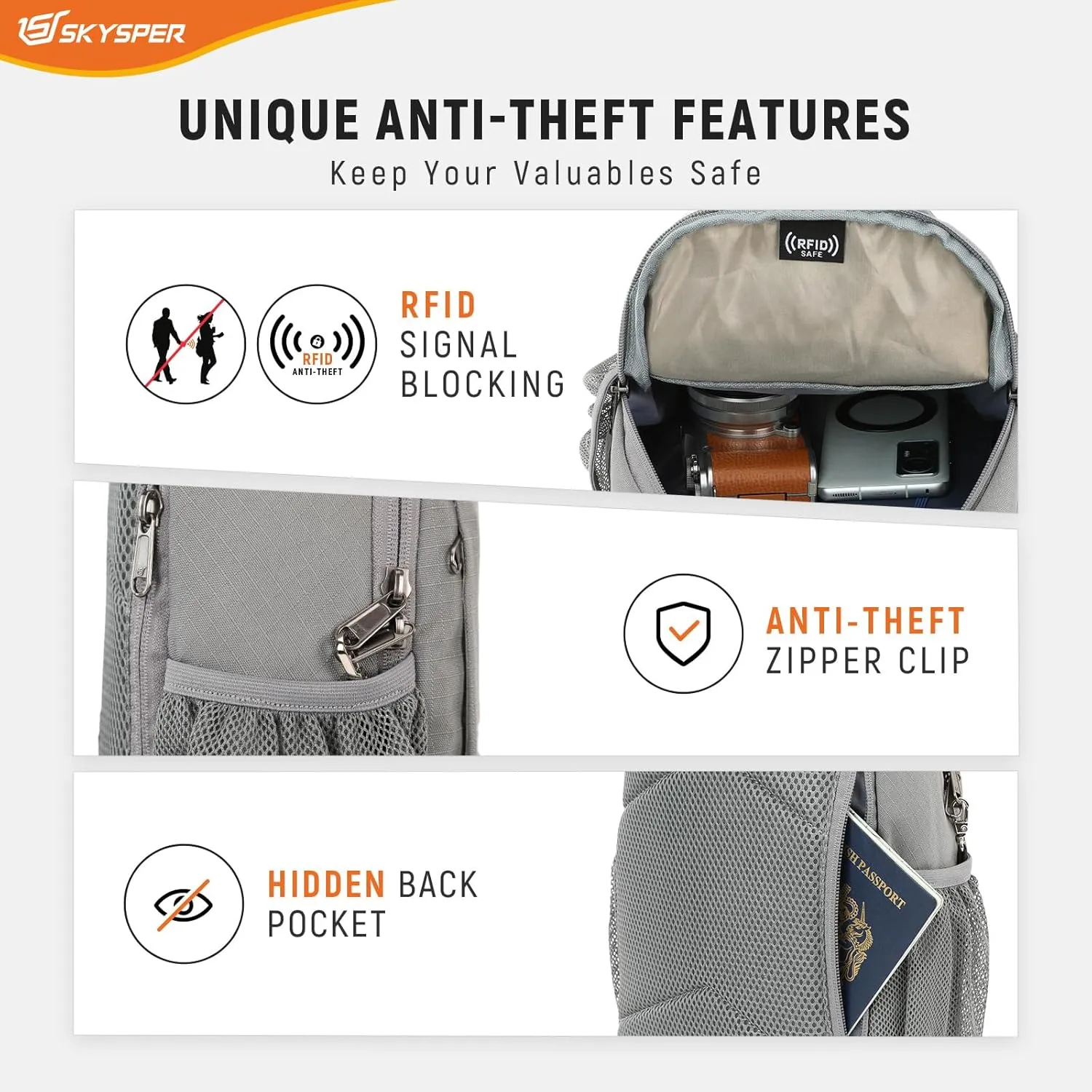 SKYSPER Sling Bag RFID Cross Body Bag Recycled Crossbody Backpack Travel Daypack