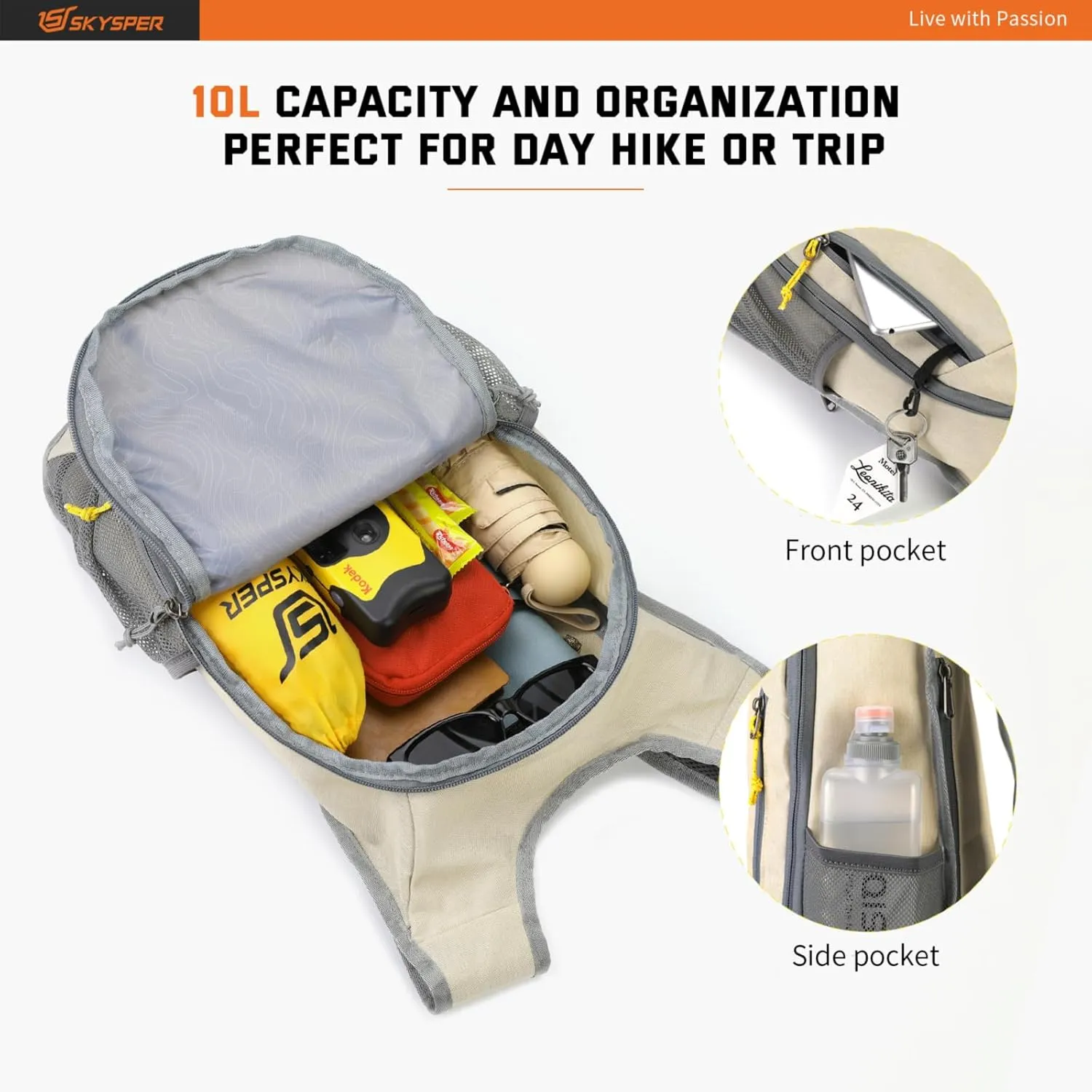 SKYSPER Small Daypack 10L Hiking Backpack Packable Lightweight Travel Day Pack for Women Men