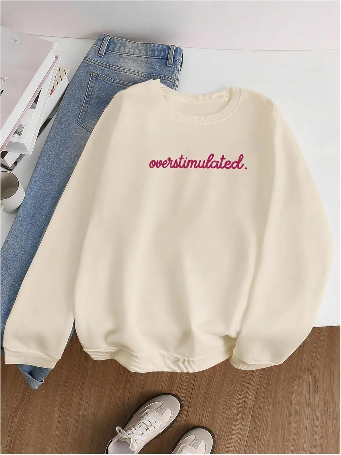 SOLY HUX Women's Crewneck Graphic Sweatshirts Long Sleeve Oversized Loose Fit Shirts Drop Shoulder Pullover Casual Tops