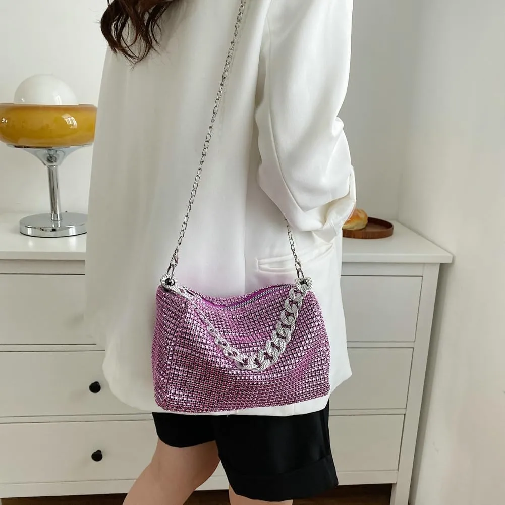Solyinne Glitter Shoulder Bag for Women Clutch Bag Underarm Bag Rhinestone Crossbody Bag Evening Bag for Wedding Party Club