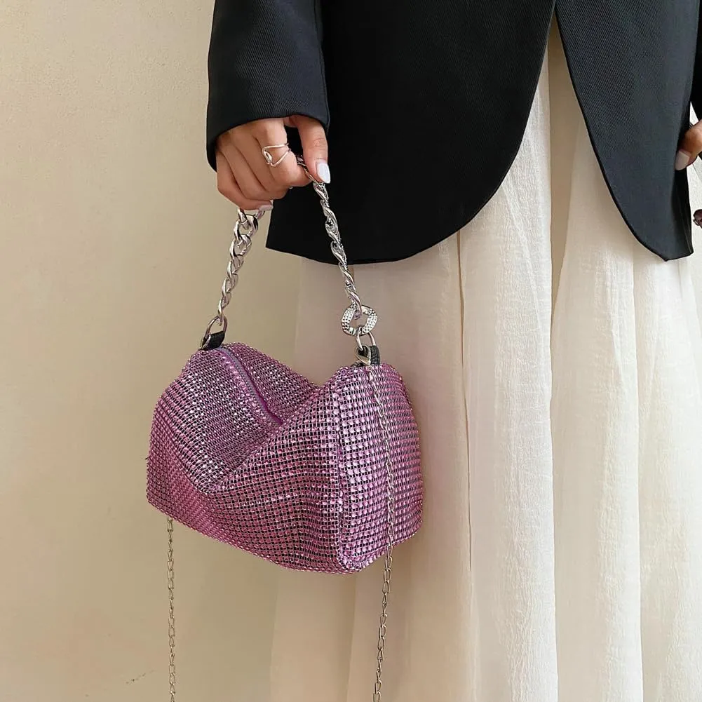 Solyinne Glitter Shoulder Bag for Women Clutch Bag Underarm Bag Rhinestone Crossbody Bag Evening Bag for Wedding Party Club