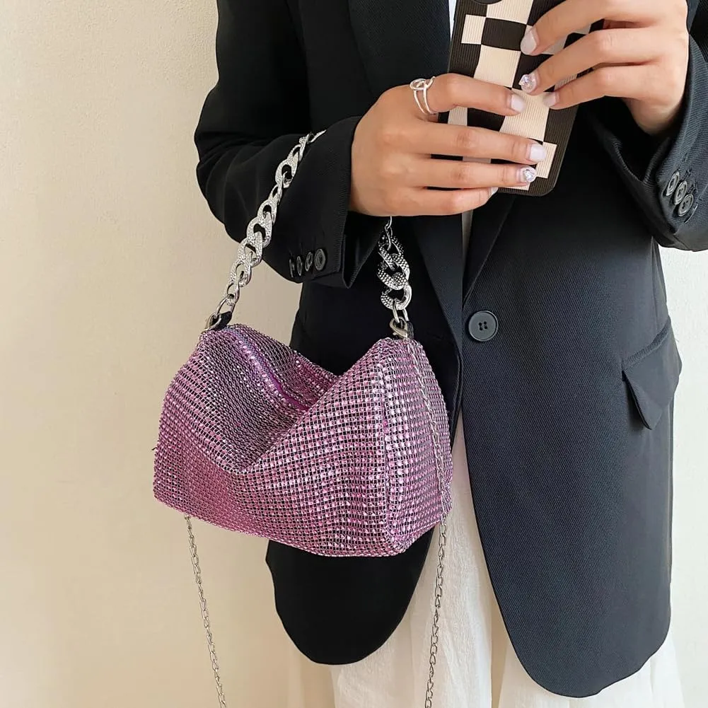 Solyinne Glitter Shoulder Bag for Women Clutch Bag Underarm Bag Rhinestone Crossbody Bag Evening Bag for Wedding Party Club