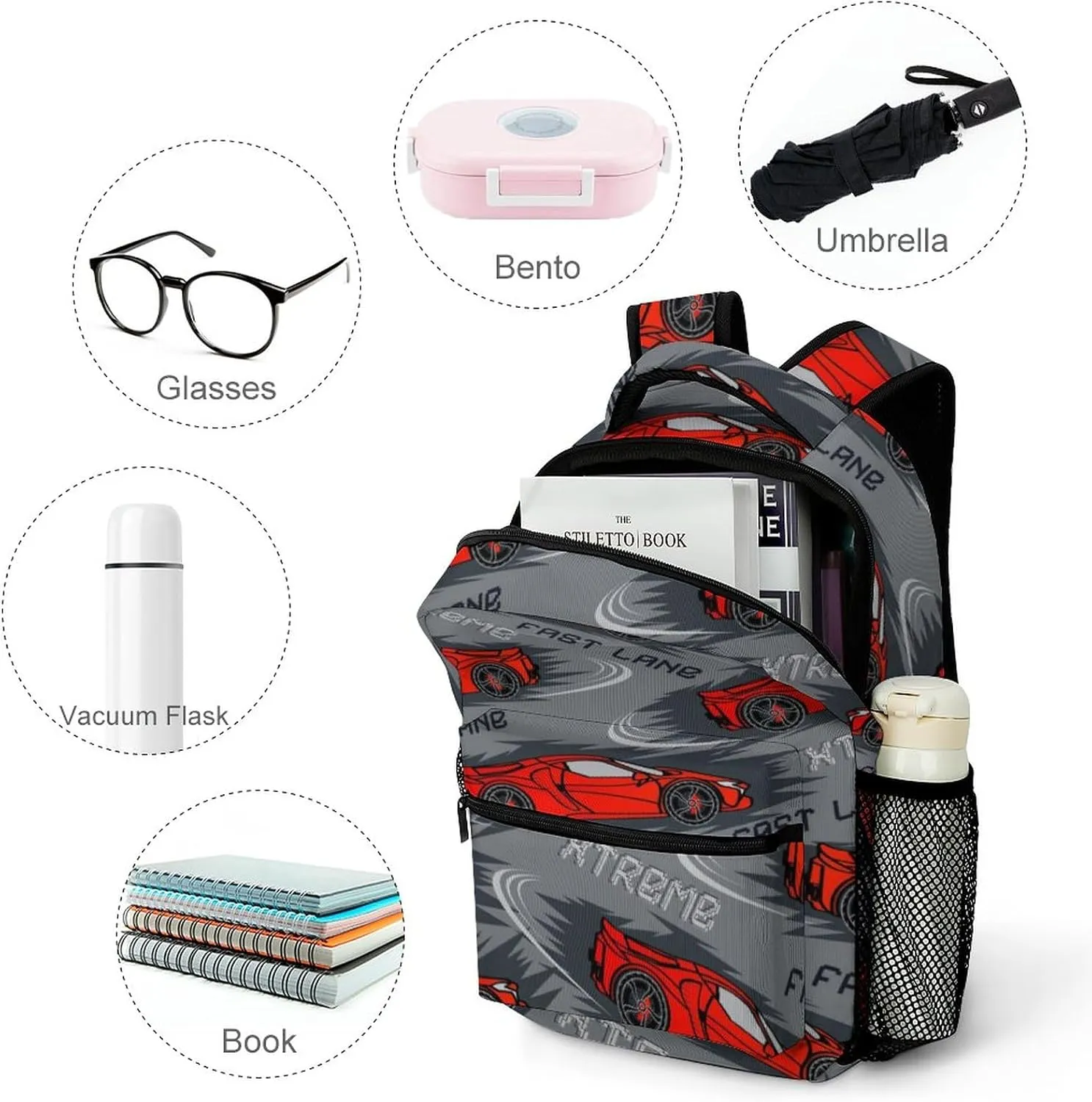 Speed Race Car Backpack Cartoon Large Computer Bags with Chest Strap,Lightweight Casual Daypack for Women Men Hiking Travel Work and Business 16 Inch