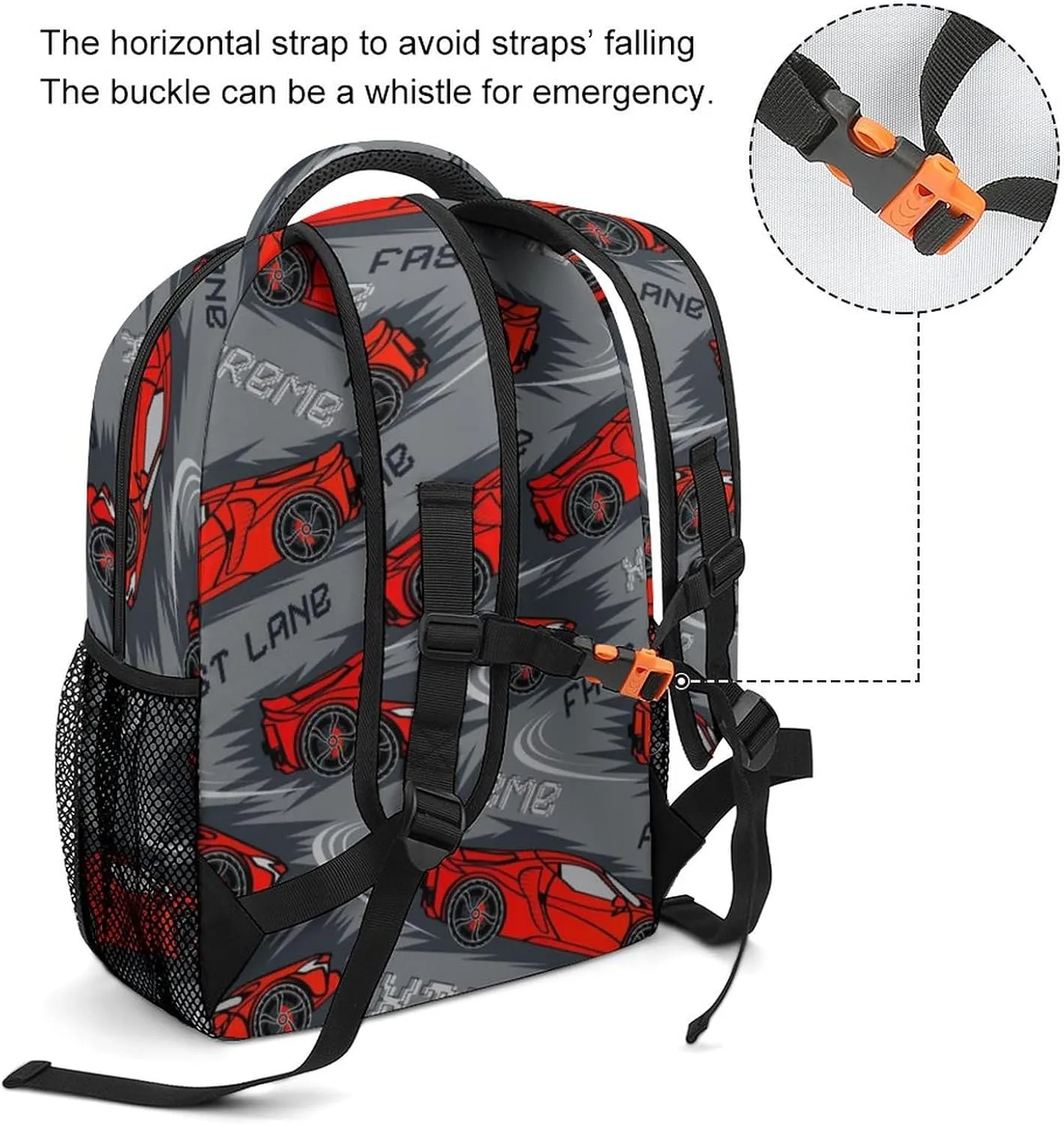 Speed Race Car Backpack Cartoon Large Computer Bags with Chest Strap,Lightweight Casual Daypack for Women Men Hiking Travel Work and Business 16 Inch