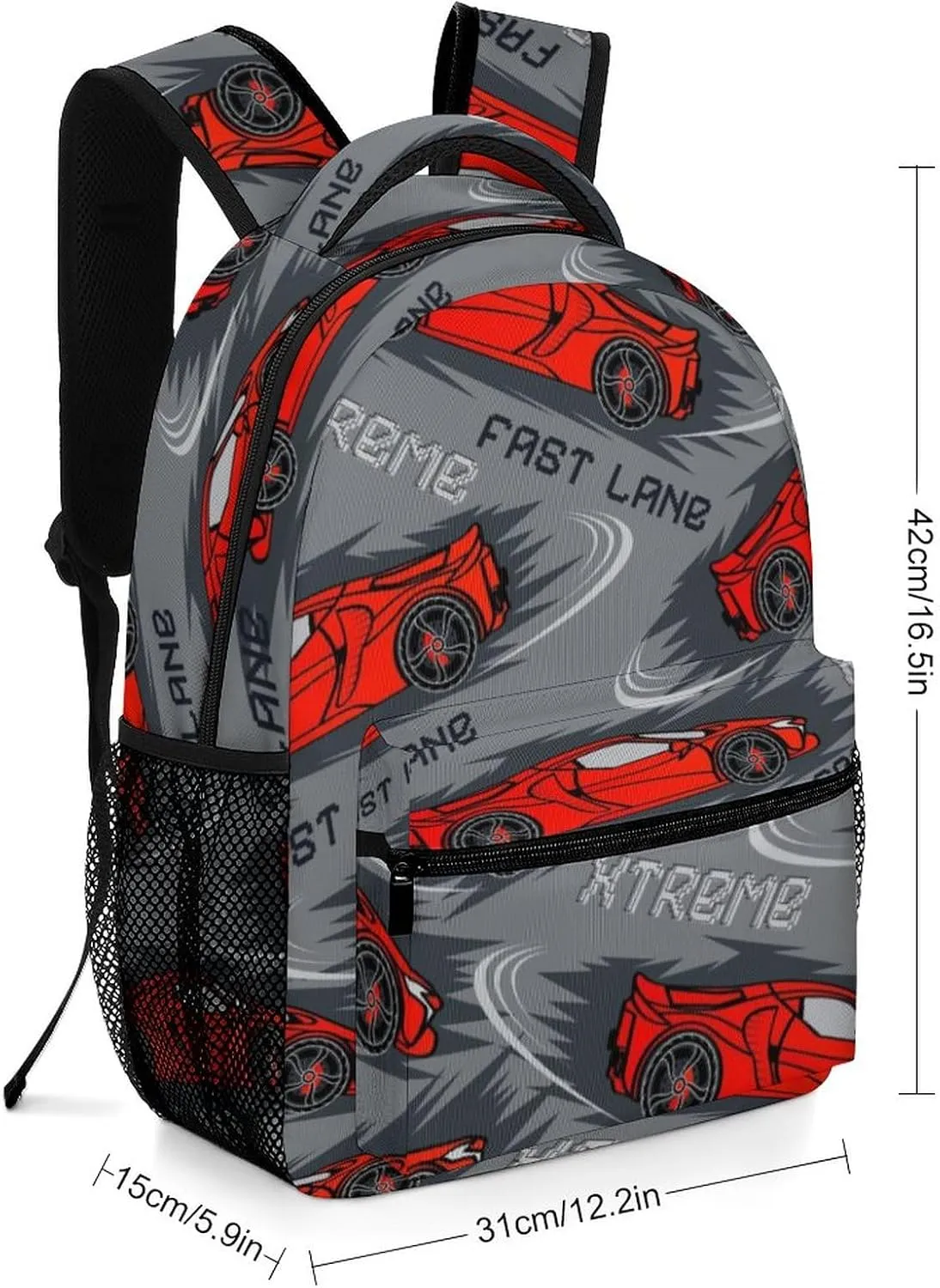 Speed Race Car Backpack Cartoon Large Computer Bags with Chest Strap,Lightweight Casual Daypack for Women Men Hiking Travel Work and Business 16 Inch