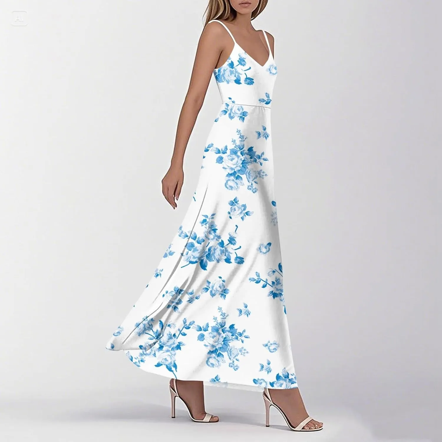 Summer Dresses for Women 2025 Spring Adjustable Spaghetti Strap Maxi Dress Floral Beach Vacation Long Sundress