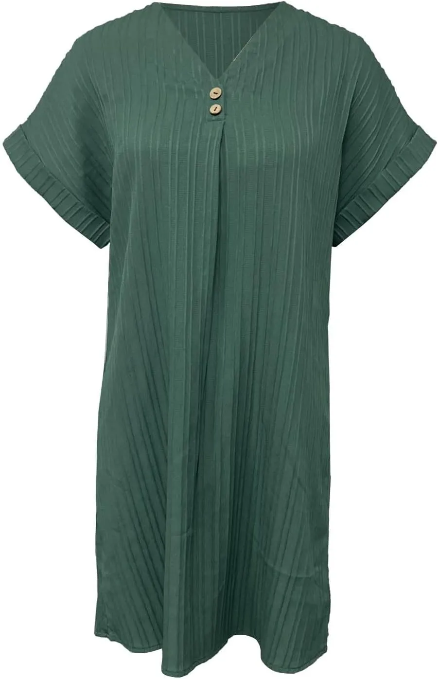 Summer Dresses for Women 2025 Trendy Short Sleeve Mini Dress Casual Button V Neck Ribbed Loose T Shirt Dresses