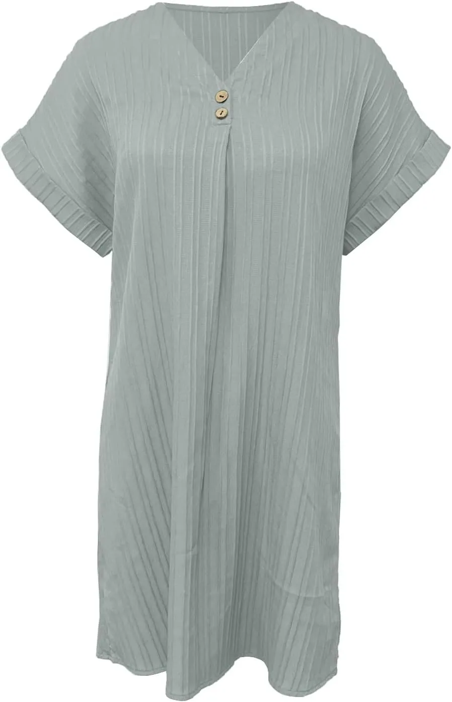 Summer Dresses for Women 2025 Trendy Short Sleeve Mini Dress Casual Button V Neck Ribbed Loose T Shirt Dresses