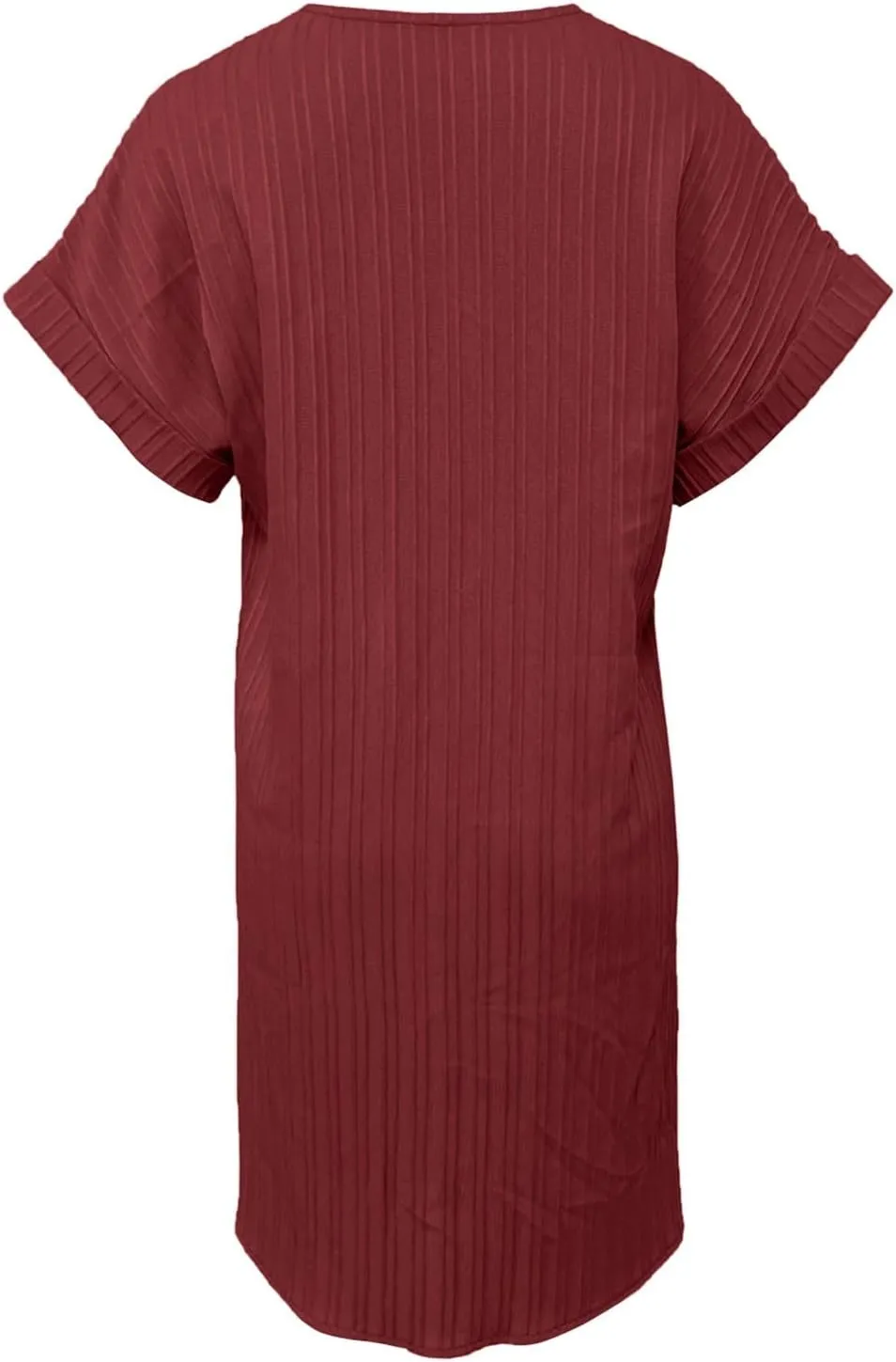 Summer Dresses for Women 2025 Trendy Short Sleeve Mini Dress Casual Button V Neck Ribbed Loose T Shirt Dresses