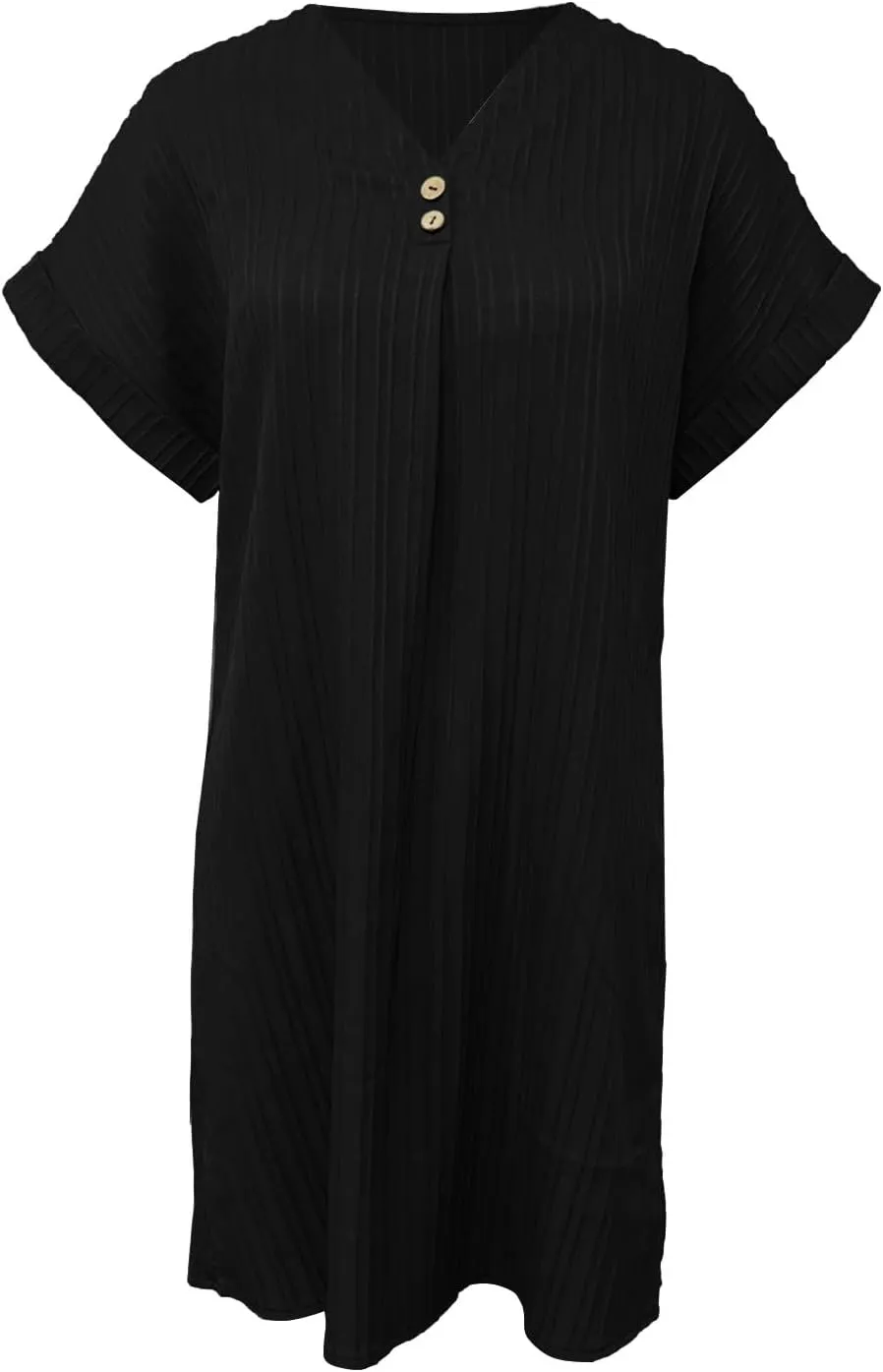 Summer Dresses for Women 2025 Trendy Short Sleeve Mini Dress Casual Button V Neck Ribbed Loose T Shirt Dresses