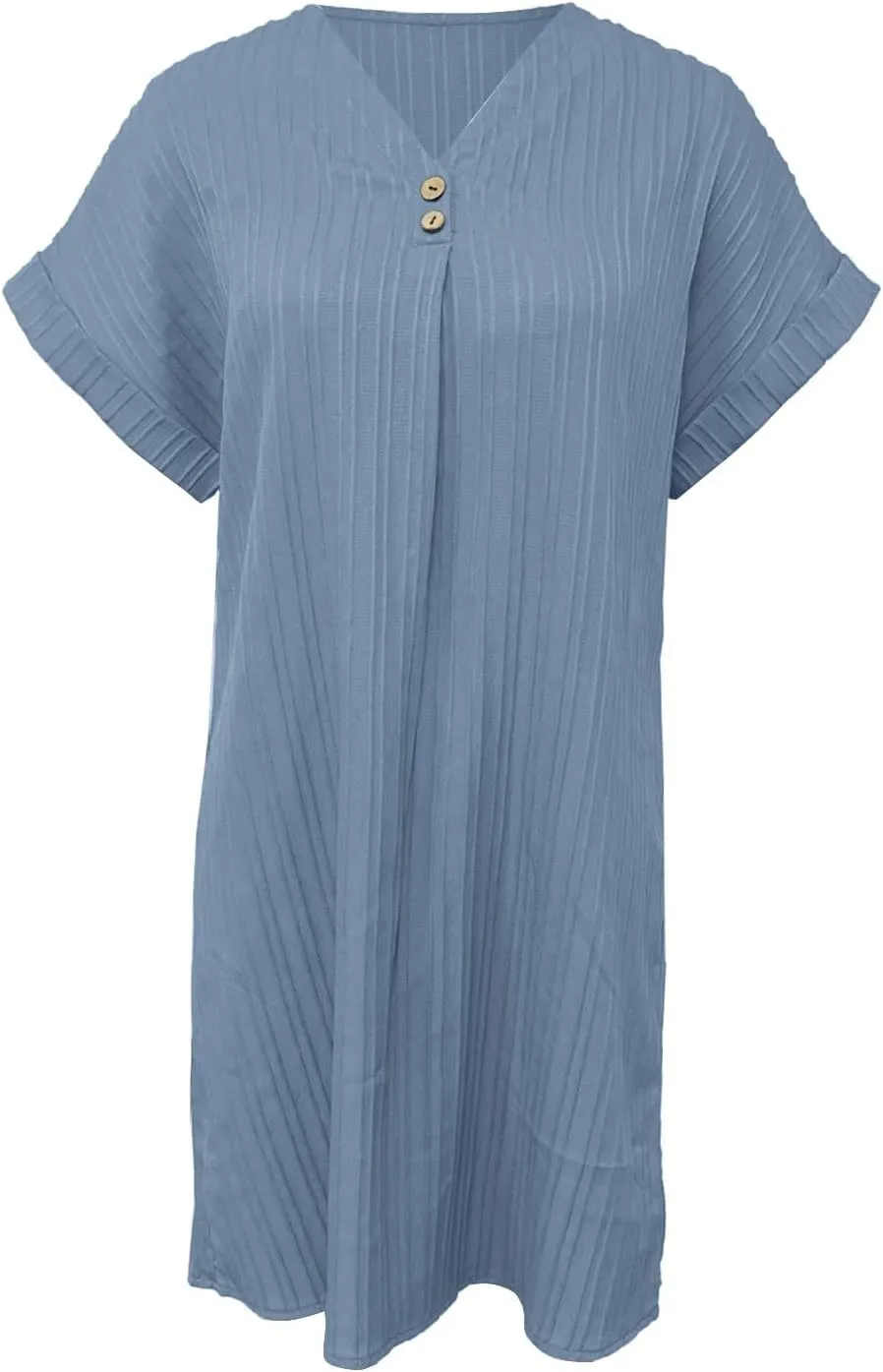 Summer Dresses for Women 2025 Trendy Short Sleeve Mini Dress Casual Button V Neck Ribbed Loose T Shirt Dresses