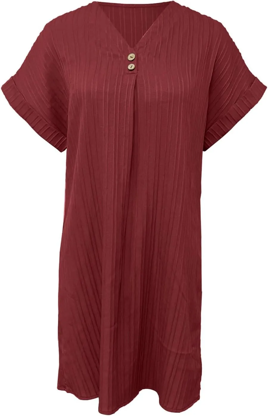 Summer Dresses for Women 2025 Trendy Short Sleeve Mini Dress Casual Button V Neck Ribbed Loose T Shirt Dresses