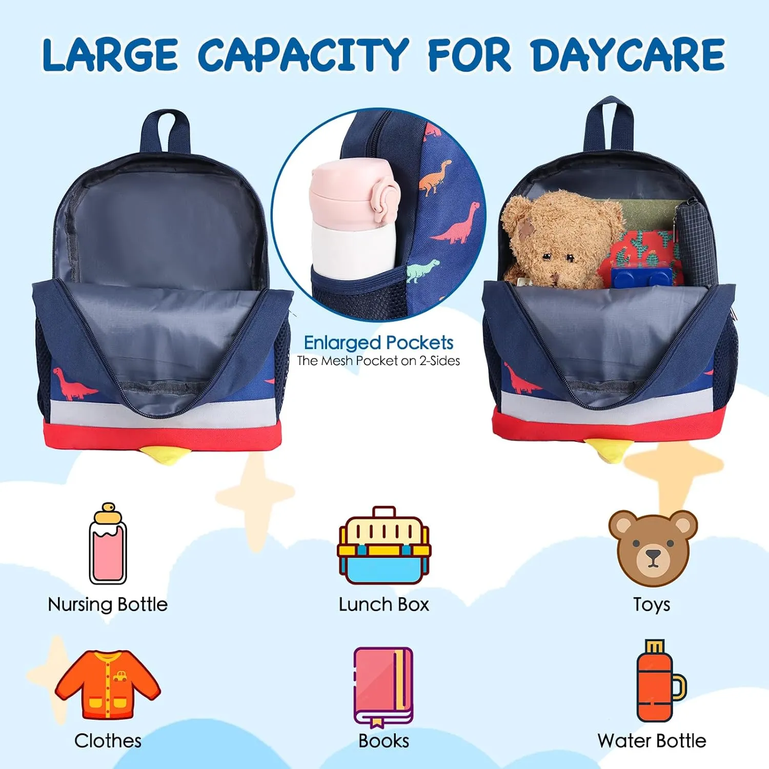 Toddler Dinosaur Backpack for Boys - Cute Kids Daycare Schoolbag