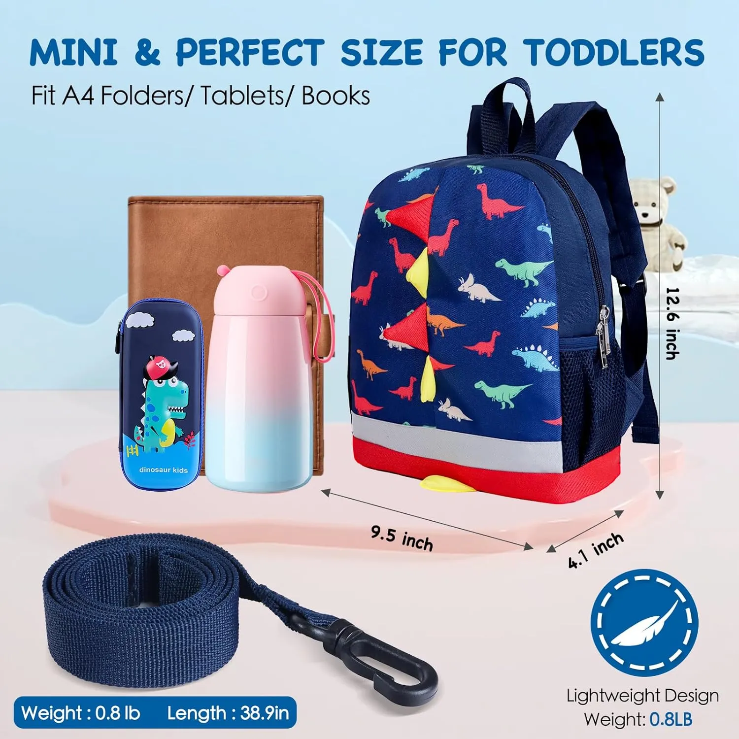 Toddler Dinosaur Backpack for Boys - Cute Kids Daycare Schoolbag