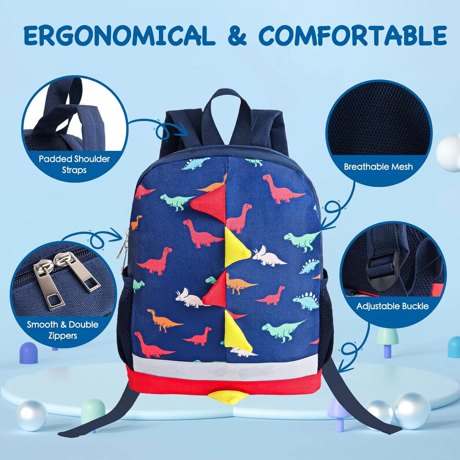 Toddler Dinosaur Backpack for Boys - Cute Kids Daycare Schoolbag